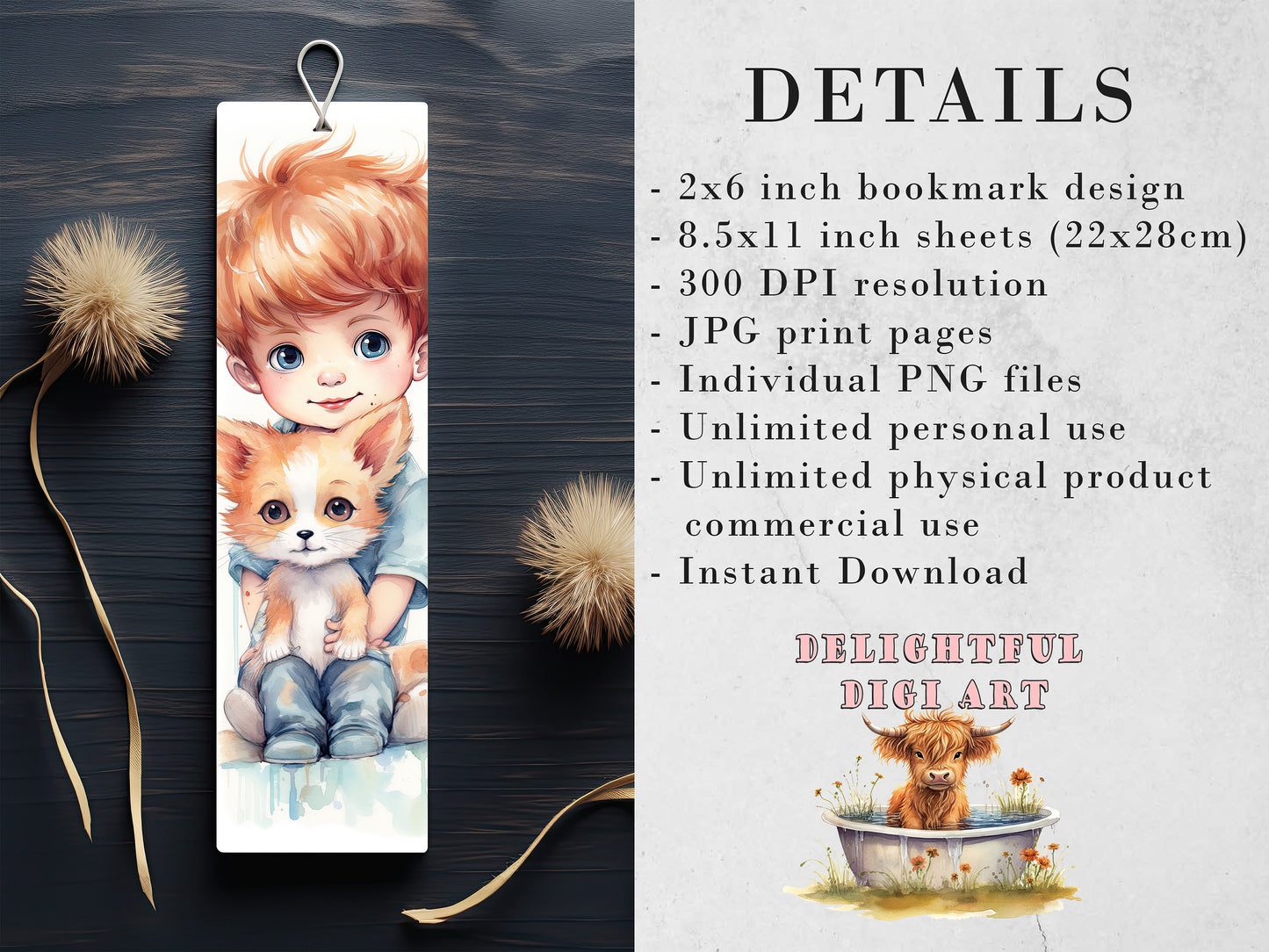 10 Chibi Kids & Pets Watercolor Printable Bookmarks | Digital Download JPG Bookmark Set | PNG bookmark | Big Eyes sublimation bookmark set