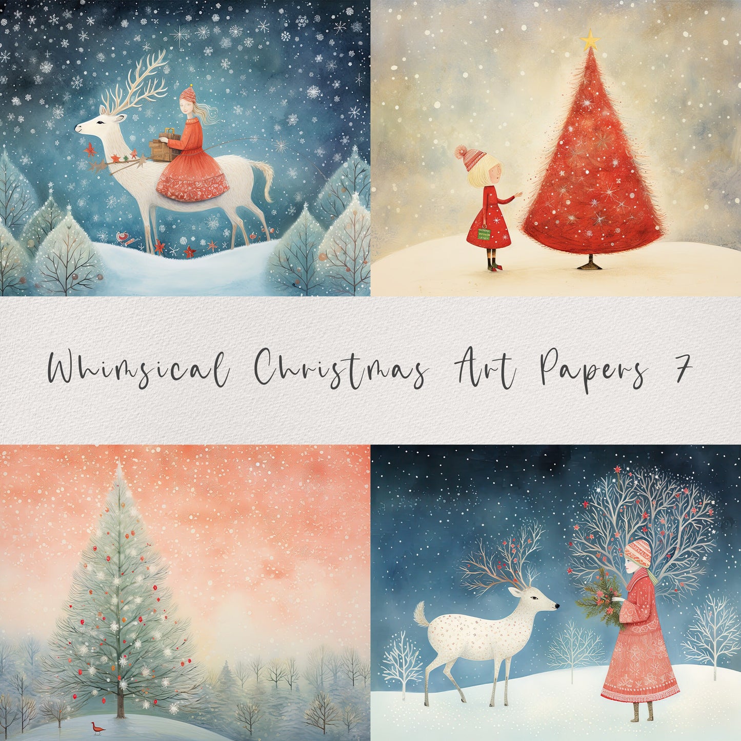 Whimsical Christmas Printable Art Pages | Digital Download JPG Paper Set| PNG sublimation | Elegant Digital Paper | Retro Santa Claus