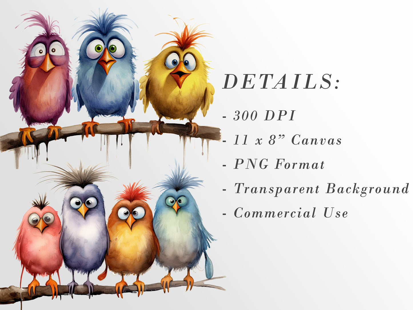 Funny Birds watercolour clipart funny bird images Ostrich Bird PNG Funny birds on a branch clip art whimsical quirky birds png T shirt png
