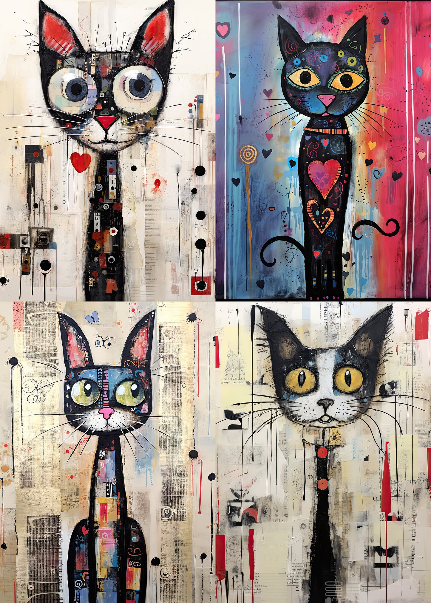 Meow Society Printable Art Pages| Digital Download Paper Set| Whimsical Digital Paper| Quirky Cats| Mixed Media Felines| Junk Journal Art