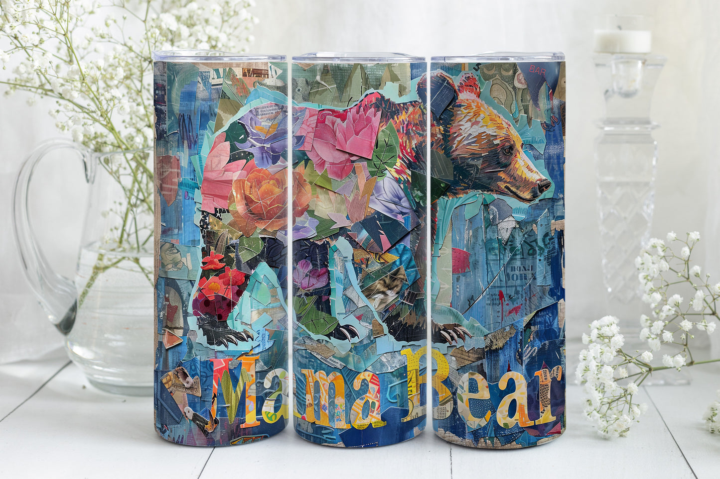 8 Mama Bear 20oz Skinny Tumbler Sublimation Wraps | Straight Tumbler Wrap PNG| New Mom Seamless Design Bundle| Mother's Day Gift Mixed Media