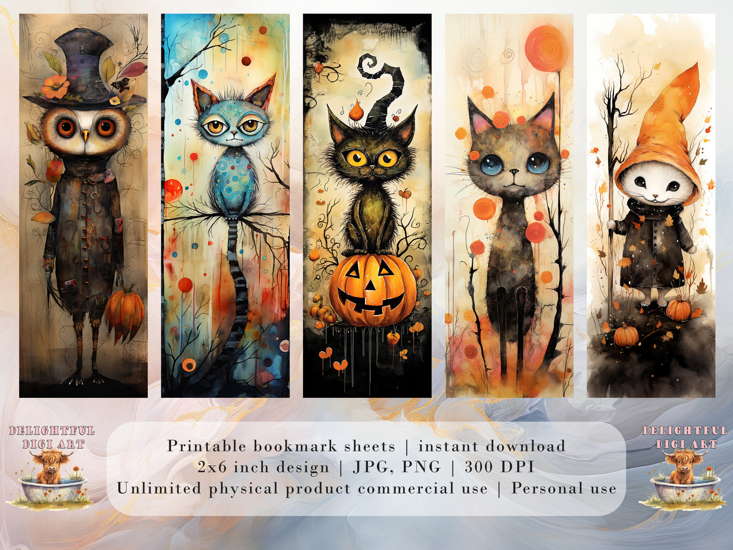 15 abstrakte druckbare Halloween-Lesezeichen | Digitaler Download JPG Lesezeichen-Set| PNG-Lesezeichen-Sublimation | Wunderliches Lesezeichen-Set| Pingelige Schnitte