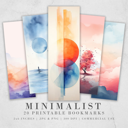 15 minimalistische druckbare Lesezeichen | Digitaler Download JPG Lesezeichen-Set| PNG-Lesezeichen-Sublimation | Sonnenuntergang-Lesezeichen-Set | Pingelige Schnitte | 2 x 6