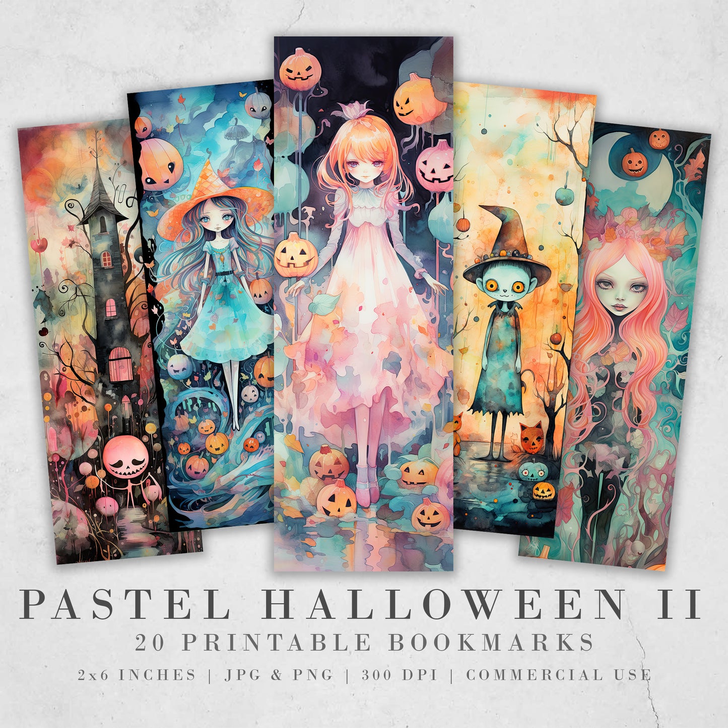 20 niedliche pastellfarbene Halloween-Lesezeichen zum Ausdrucken | Digitaler Download JPG Lesezeichen-Set| PNG-Lesezeichen-Sublimation | Gruseliges Lesezeichen-Set | Wunderlich