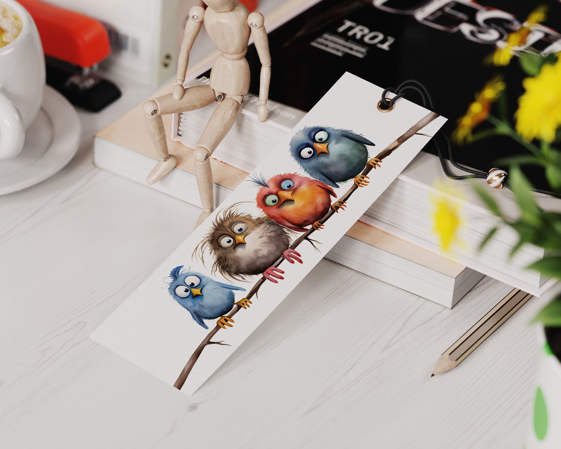 Funny Birds Printable Bookmarks | Digital Download JPG Bookmark Sheets | PNG bookmark sublimation | Quirky Birds On a Branch | Crafter Gift