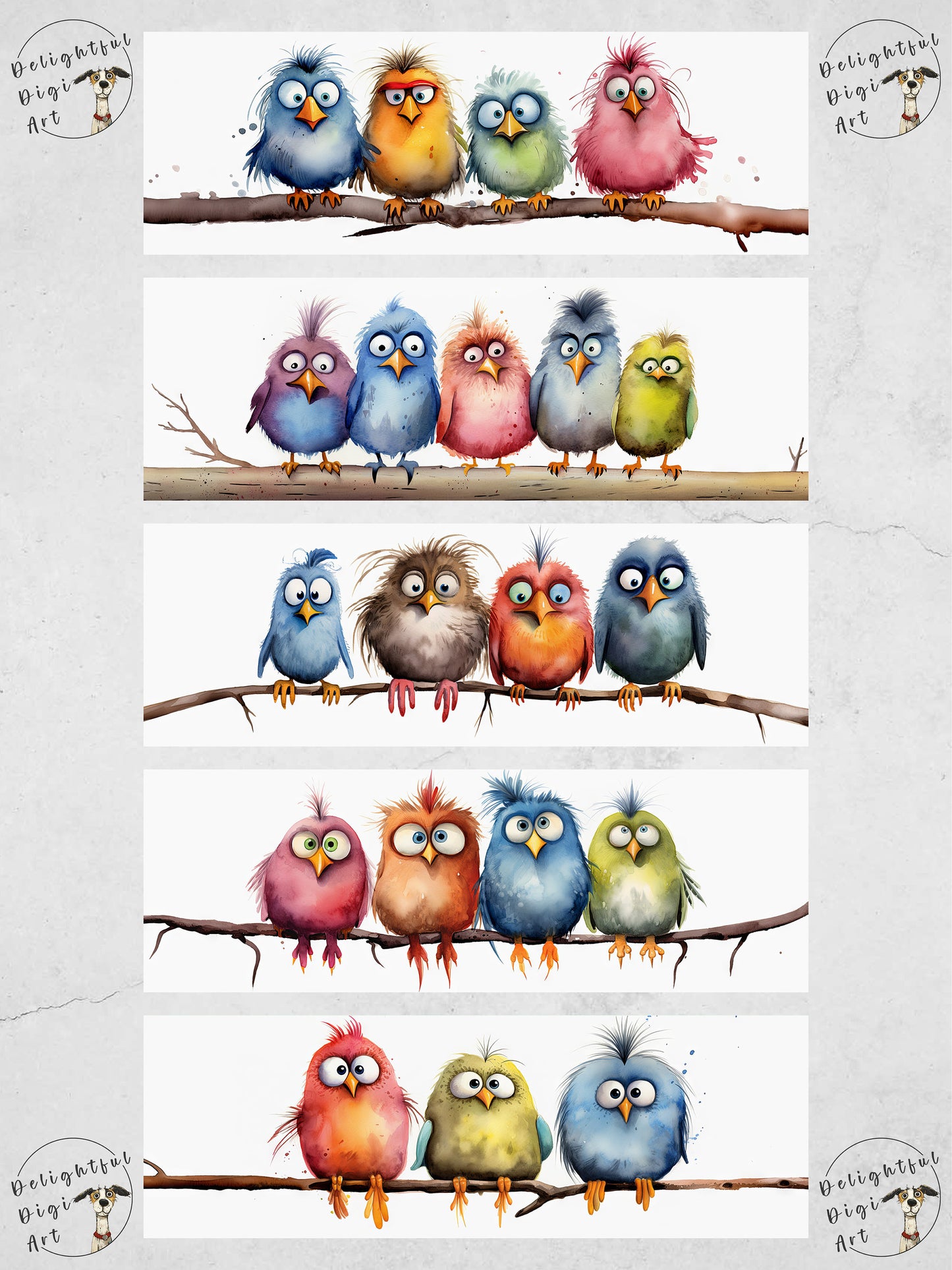 Funny Birds Printable Bookmarks | Digital Download JPG Bookmark Sheets | PNG bookmark sublimation | Quirky Birds On a Branch | Crafter Gift