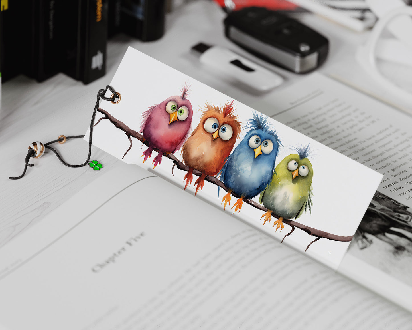 Funny Birds Printable Bookmarks | Digital Download JPG Bookmark Sheets | PNG bookmark sublimation | Quirky Birds On a Branch | Crafter Gift