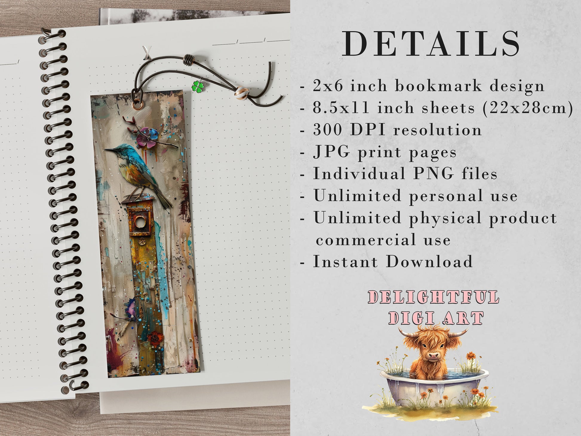 Whimsical & Quirky Printable Bookmarks| Mixed Media Bookmark Sheets| PNG sublimation| Book Lover Gift | Junk Journal Tags | Scrapbook Images