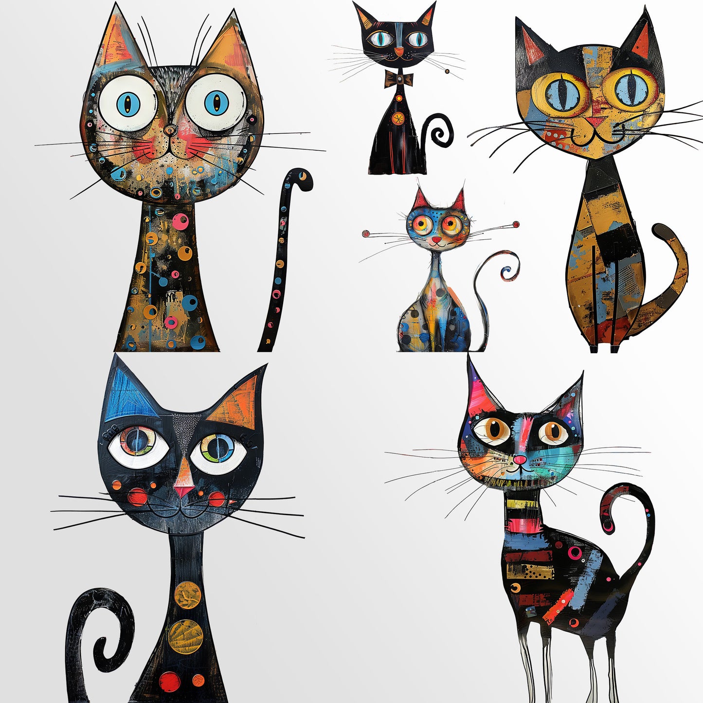 Meow Society Clipart: Quirky Cat Characters | Mixed Media Felines | Junk Journal Art | PNG Bundle| Sublimation files| Digital Illustration