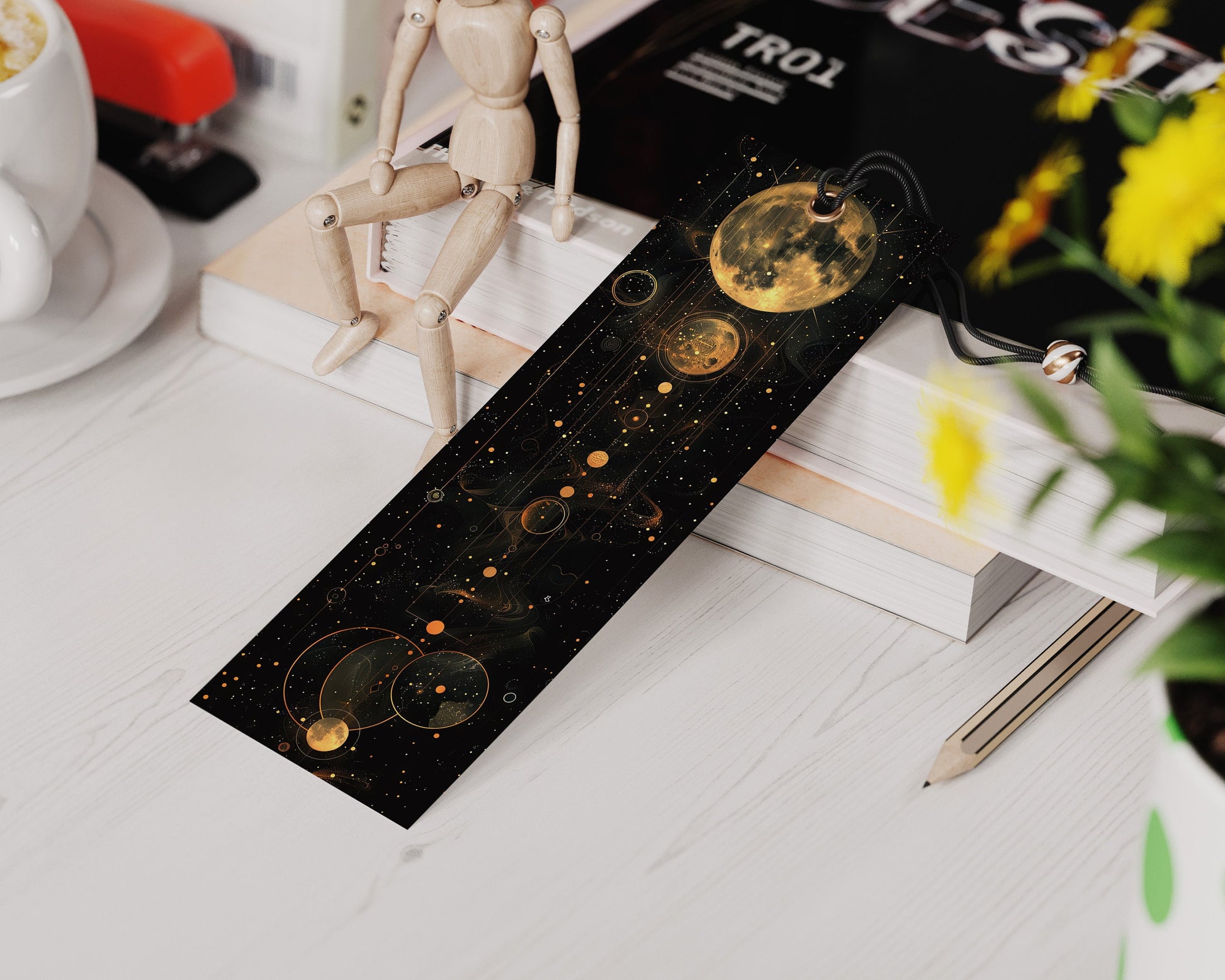 15 Celestial Printable Bookmarks | Golden Planets Digital Download JPG Bookmark Sheets | PNG bookmark sublimation | DIY Bookmarks for Women