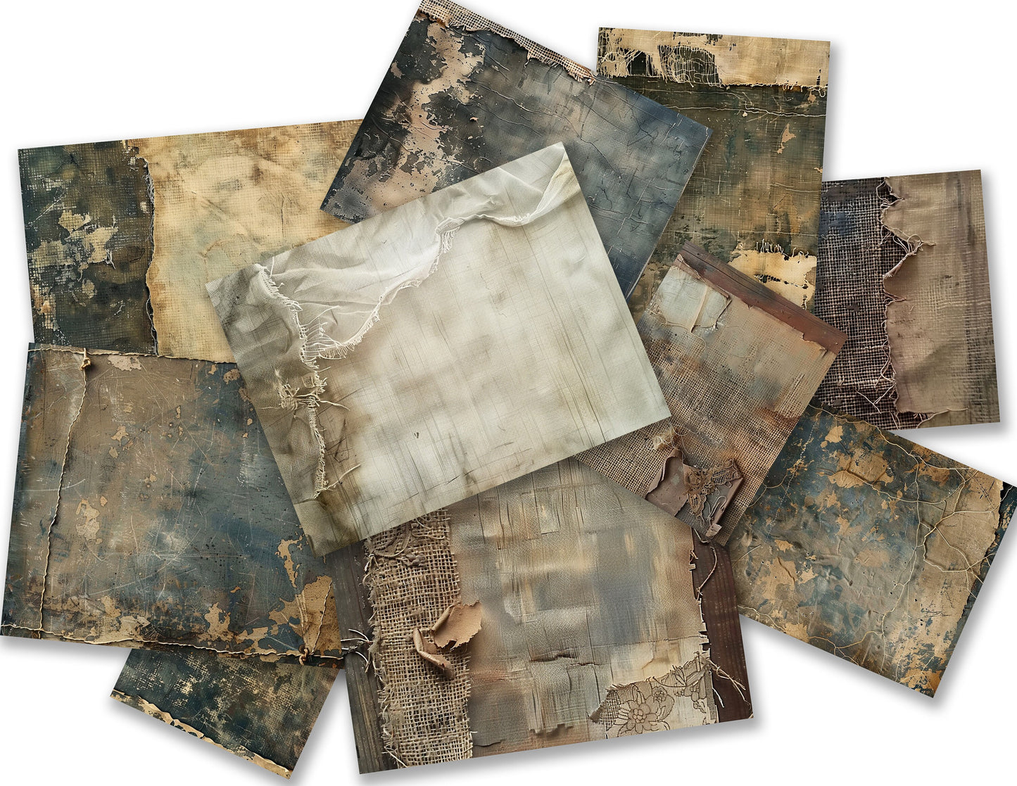 Antique Textures - 60 Vintage Muted Textural & Tattered Layered Papers, 11x8.5" Commercial Use, Junk Journals, Digital Art, Digital Download