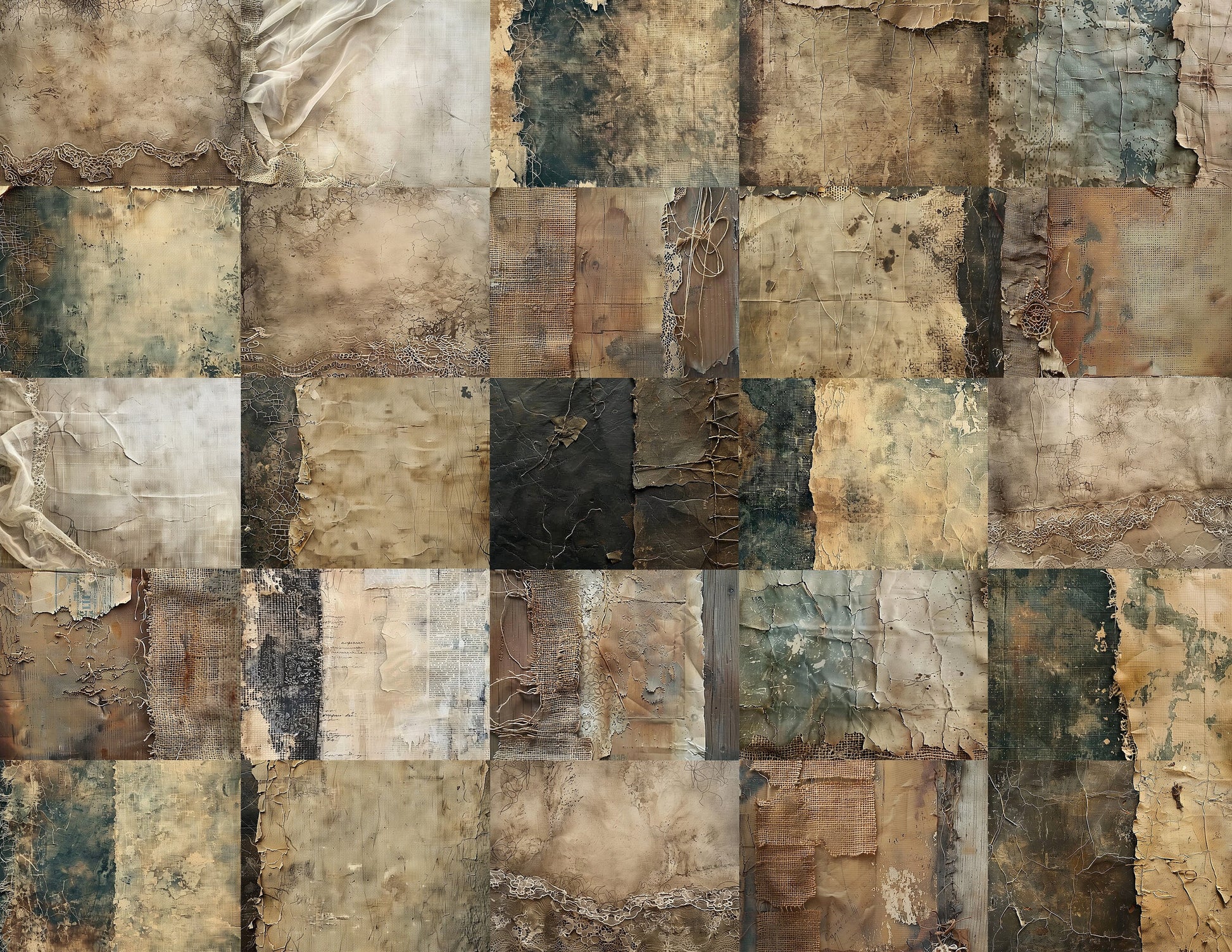 Antique Textures - 60 Vintage Muted Textural & Tattered Layered Papers, 11x8.5" Commercial Use, Junk Journals, Digital Art, Digital Download