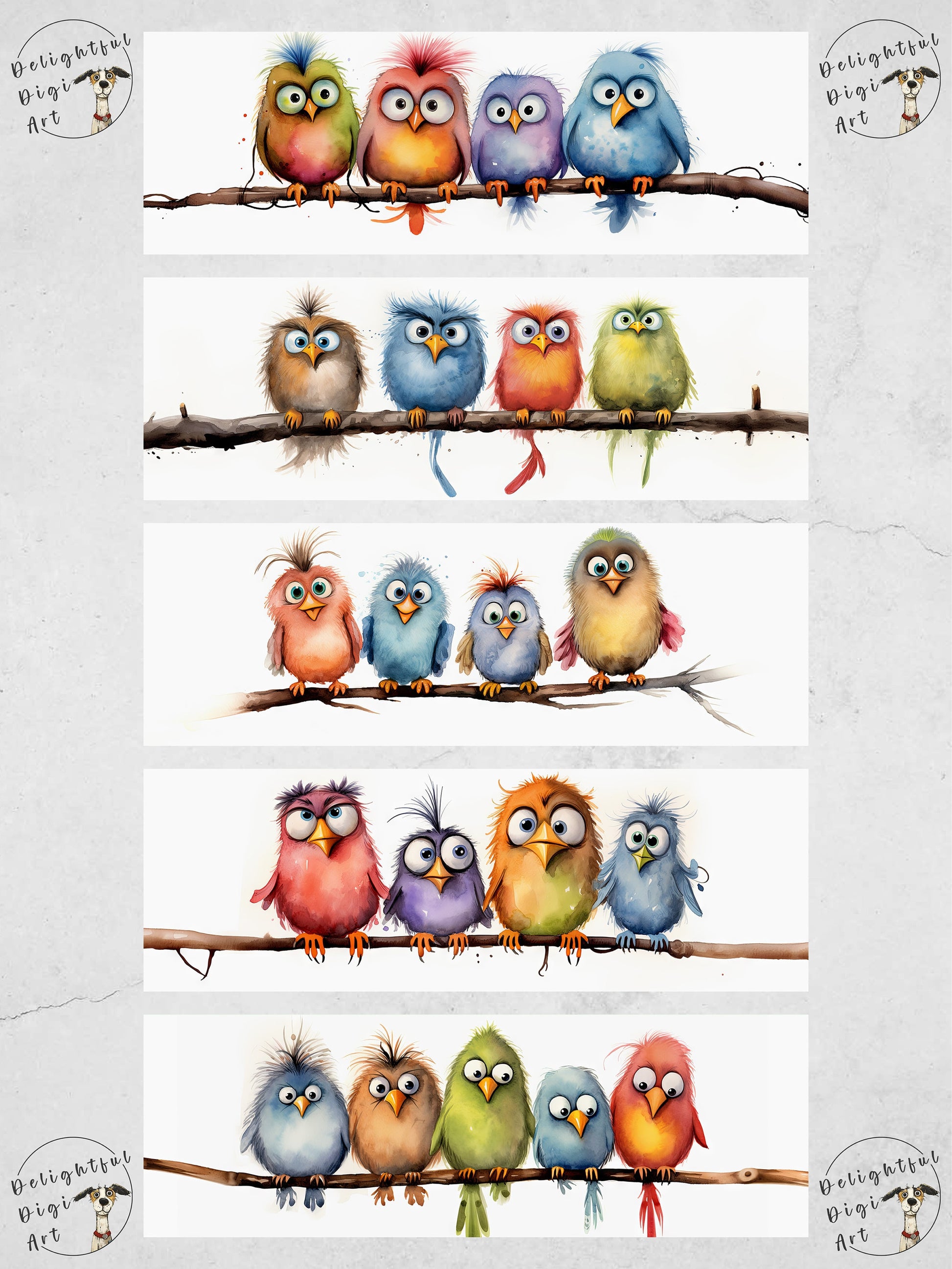 Funny Birds Printable Bookmarks | Digital Download JPG Bookmark Sheets | PNG bookmark sublimation | Quirky Birds On a Branch | Crafter Gift