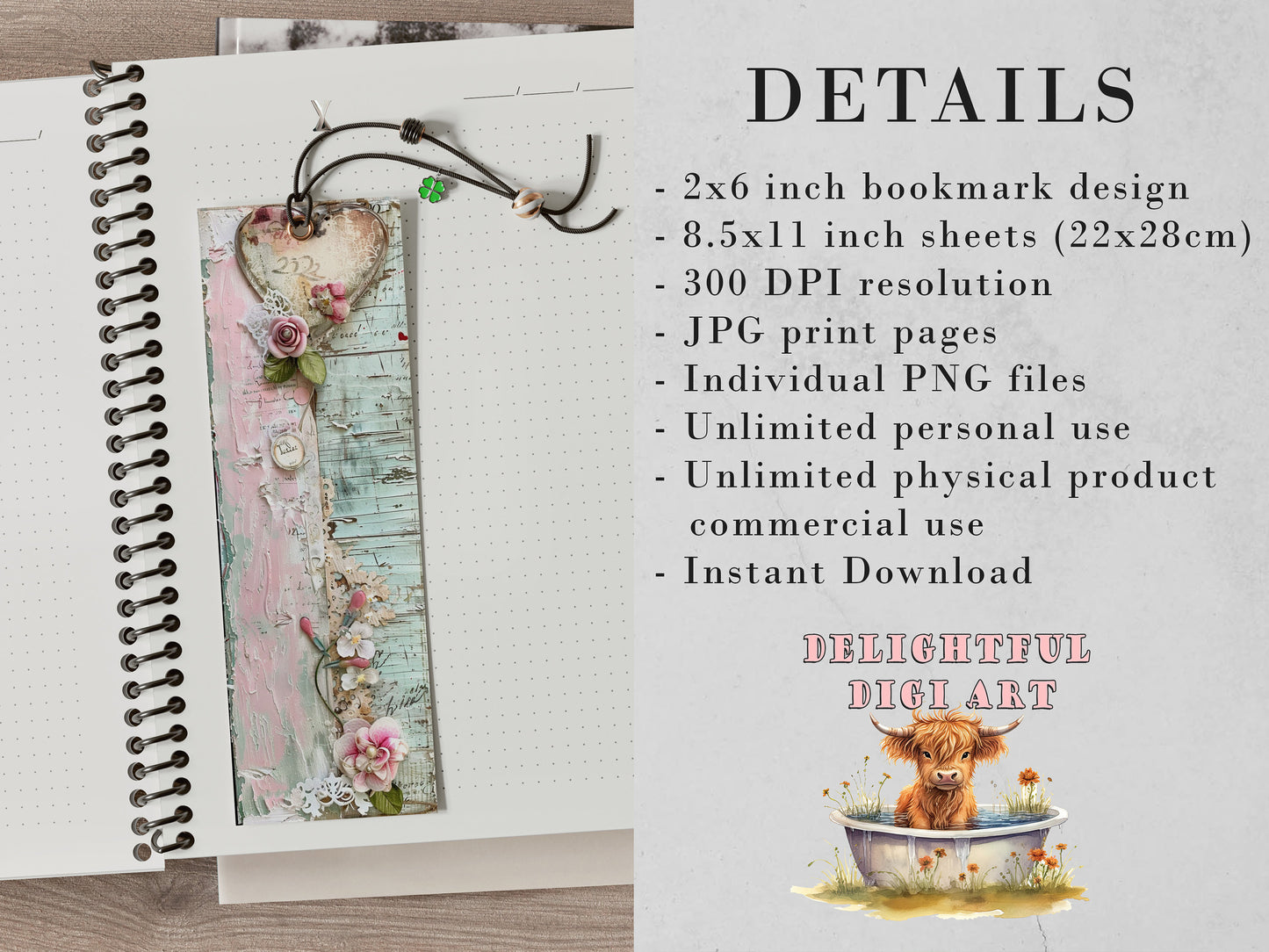 Vintage Chic Printable Bookmarks| 15 Romantically Themed Bookmarks| 3 JPG Sheets PNG bookmark sublimation Junk Journal Ephemera Scrapbooking