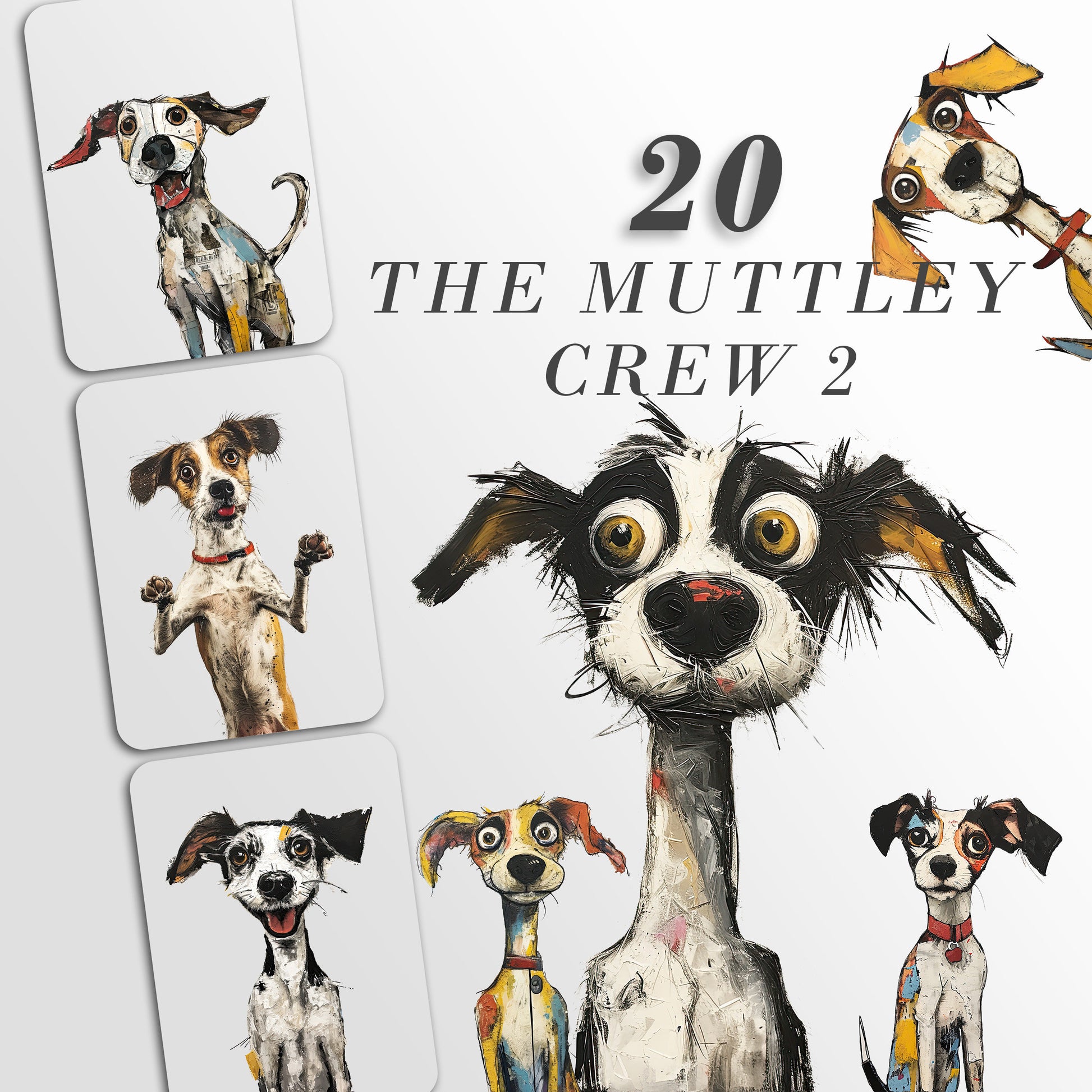 The Muttley Crew 2 Clipart: Quirky Dog Characters | Mixed Media Mutts| Junk Journal Art| PNG Bundle| Sublimation files| Digital Illustration