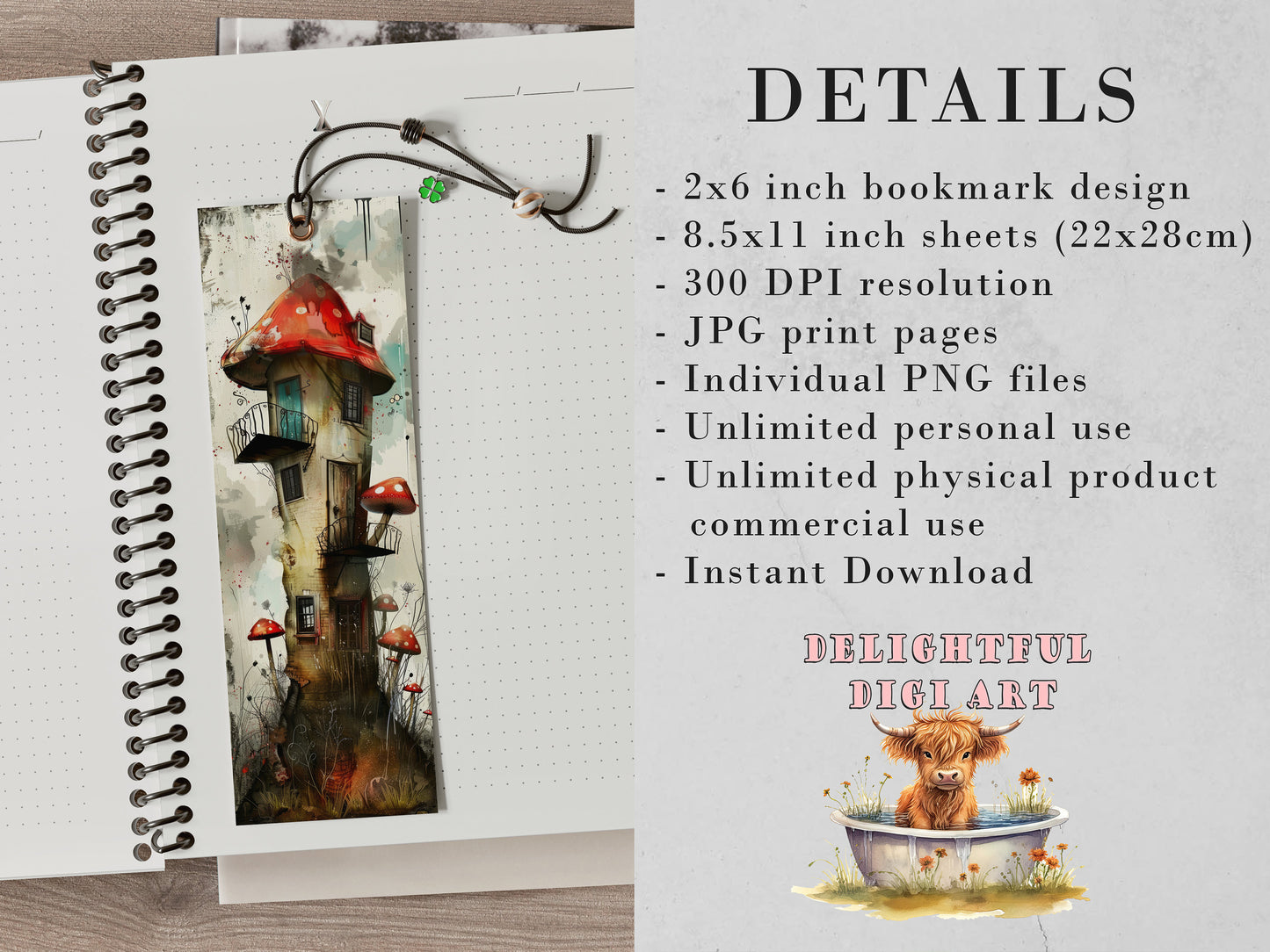 Whimsical Houses Printable Bookmarks| Mixed Media Bookmark Sheets| PNG sublimation| Book Lover Gift | Junk Journal Tags | Scrapbook Images