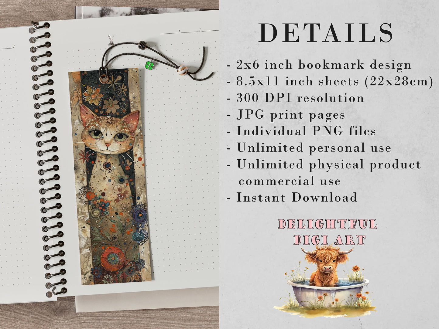 10 Whimsical Cats Printable Bookmarks | Digital Download JPG Bookmark Set| PNG bookmark sublimation | Quirky bookmark set | Fussy Cuts Gift