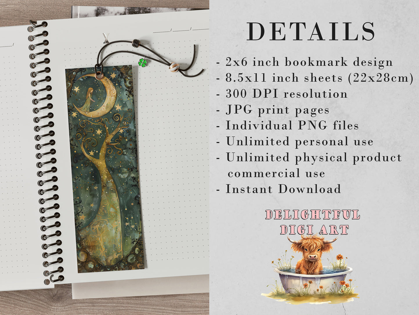 Celestial Dreaming Printable Bookmarks| Dream Themed Bookmarks| 3 JPG Sheets| PNG bookmark sublimation| Whimsical Scrapbooking DIY Gift Idea