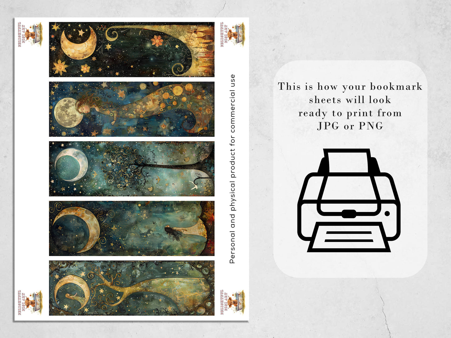 Celestial Dreaming Printable Bookmarks| Dream Themed Bookmarks| 3 JPG Sheets| PNG bookmark sublimation| Whimsical Scrapbooking DIY Gift Idea