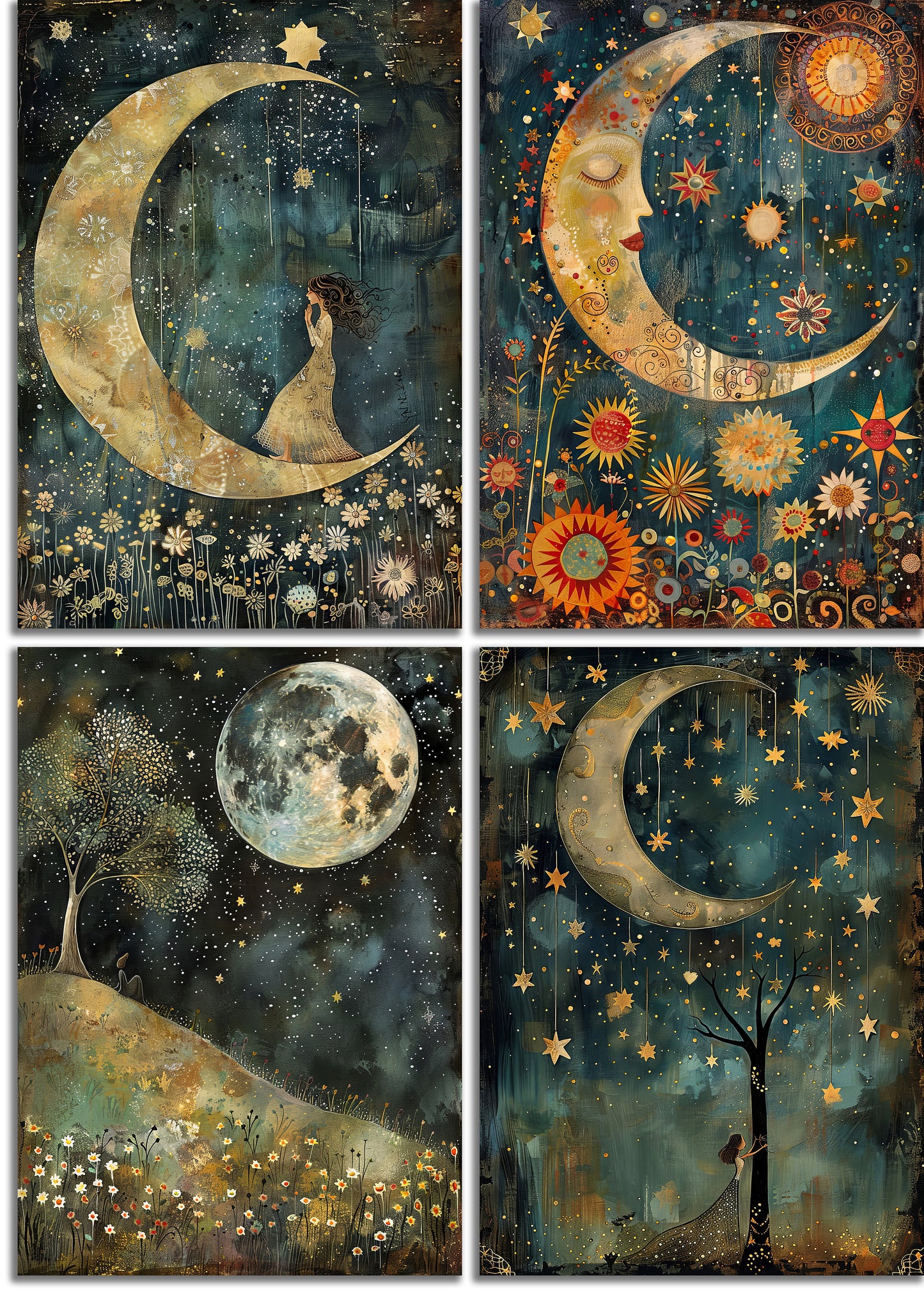 Celestial Dreaming Printable Art Pages| Whimsical Art Pack | Quirky Digital Paper| Moon Themed Scrapbooking Images and Junk Journal Art