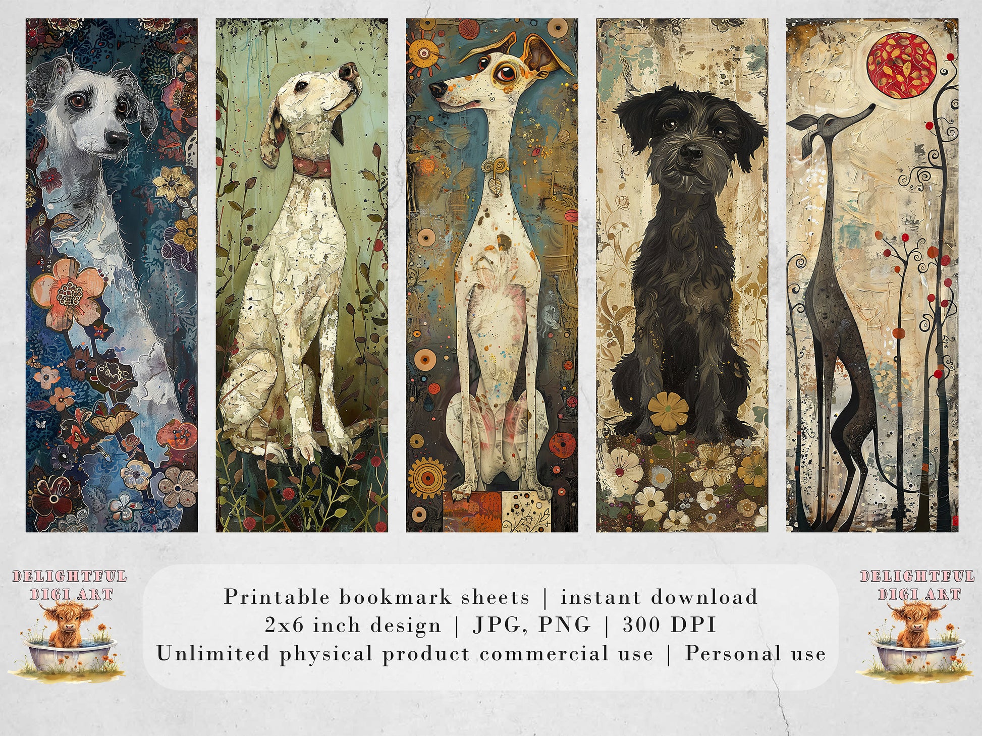 Whimsical Dogs Printable Bookmarks| Quirky Dog Bookmark Sheets| PNG bookmark sublimation| Cute Dogs Digital Bookmarks| Craft Gift for Women