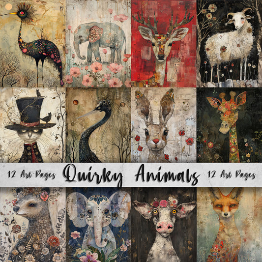 Quirky Animals Printable Art Pages: Whimsical Art Pack | Cute Digital Papers| Scrapbooking Images, Junk Journal Art, Fun DIY Crafting Bundle