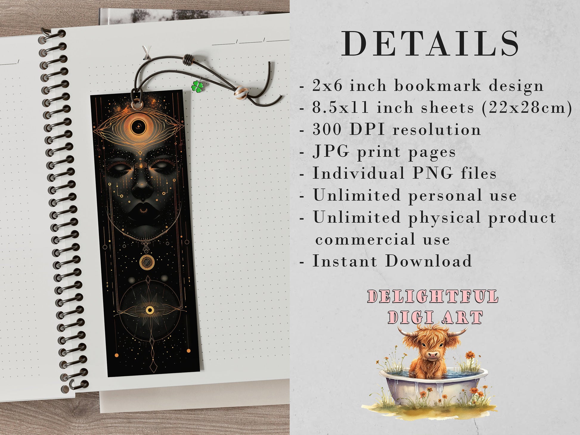 15 Celestial Printable Bookmarks | Golden Planets Digital Download JPG Bookmark Sheets | PNG bookmark sublimation | DIY Bookmarks for Women