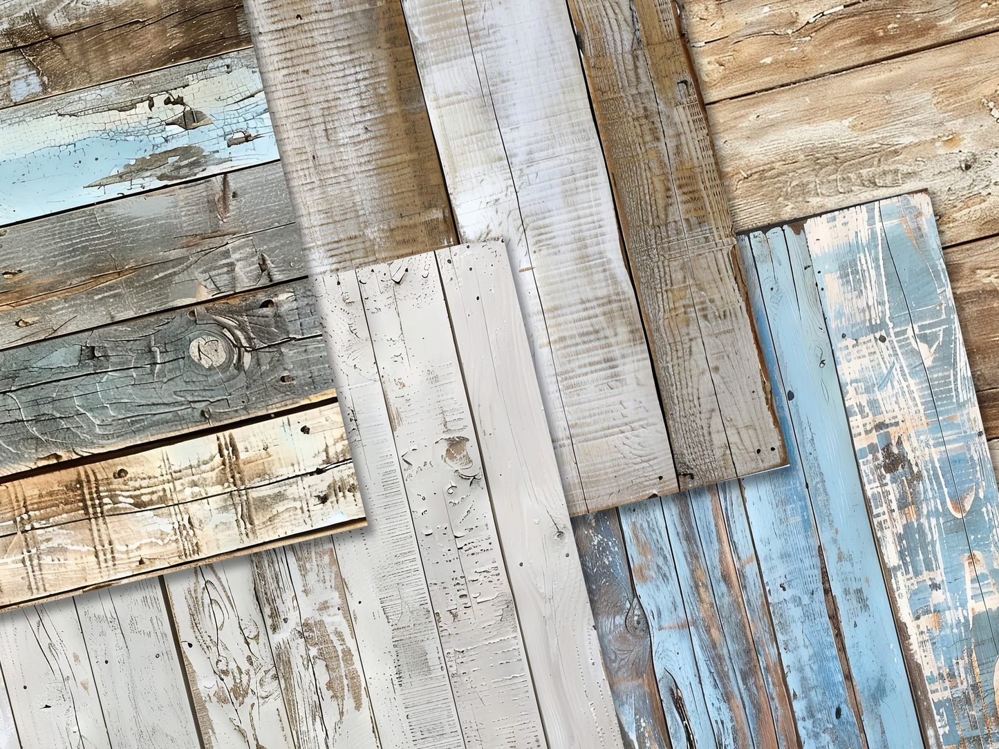 Shabby Wood background digital papers, White Wooden texture, Rustic, Distressed, white paper, Hampton's, blue, natural, Junk Journal Pages