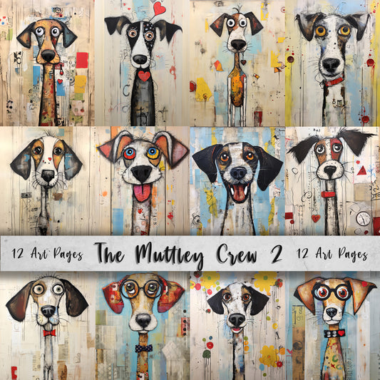 The Muttley Crew Printable Art Pages| Digital Download Paper Set| Whimsical Digital Paper| Quirky Dogs| Mixed Media Mutts| Junk Journal Art