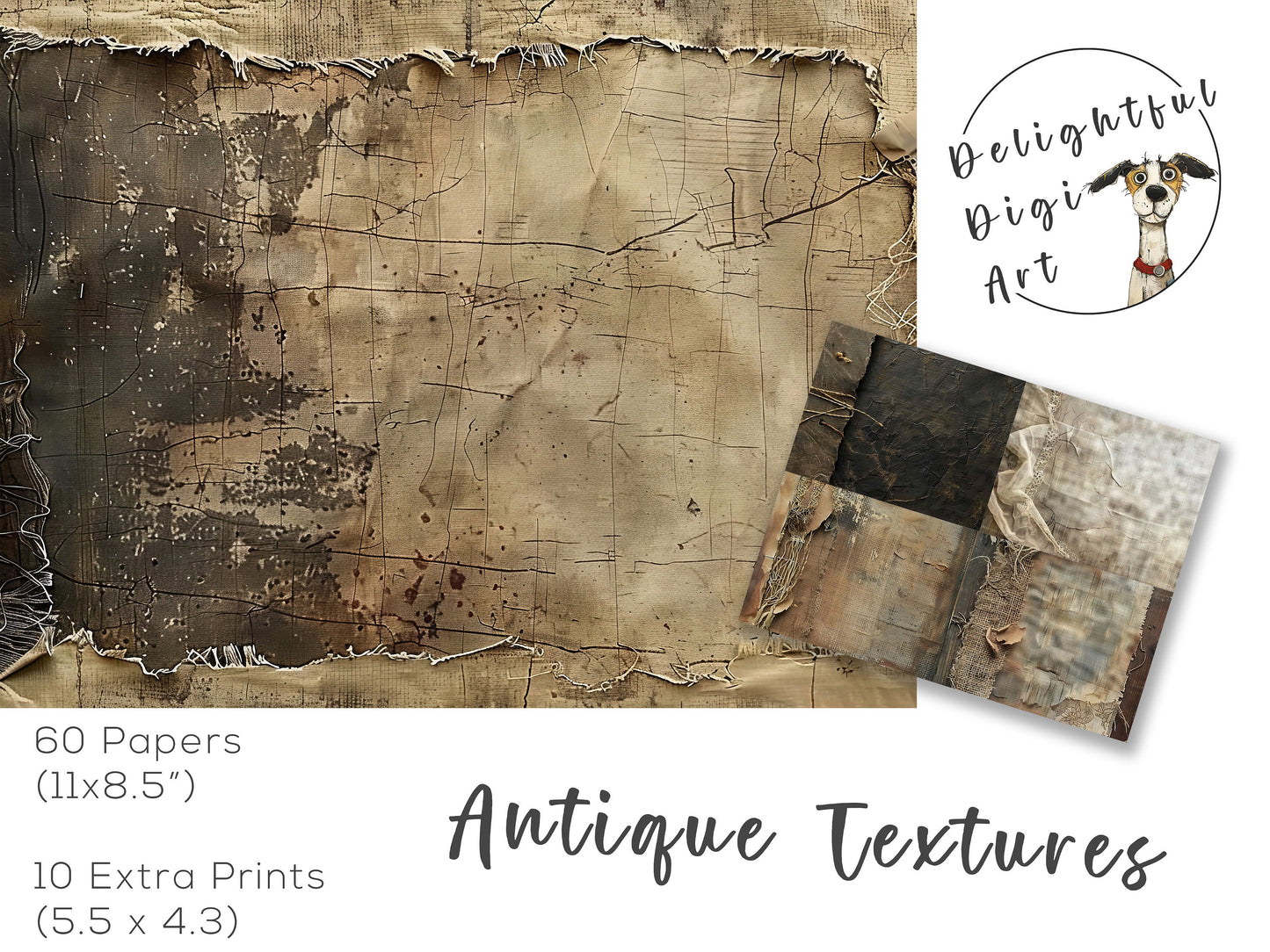 Antique Textures - 60 Vintage Muted Textural & Tattered Layered Papers, 11x8.5" Commercial Use, Junk Journals, Digital Art, Digital Download