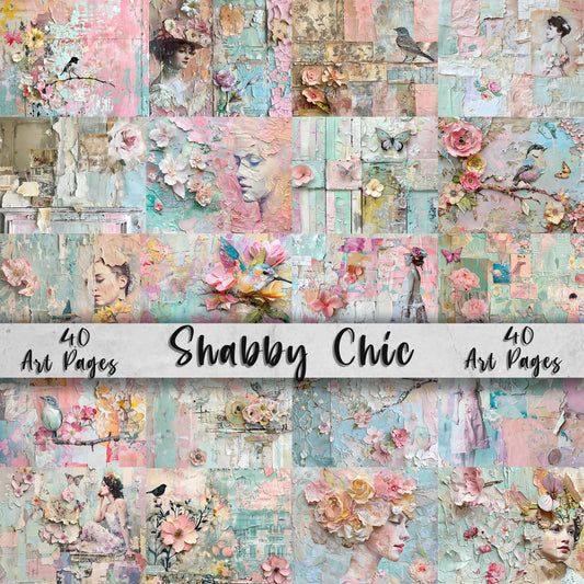 Shabby Chic Art Pages - 40 Pastel Vintage Style Layered Papers, 11x8.5" Commercial Use, Junk Journals, Digital Art, DIY Paper Craft Projects
