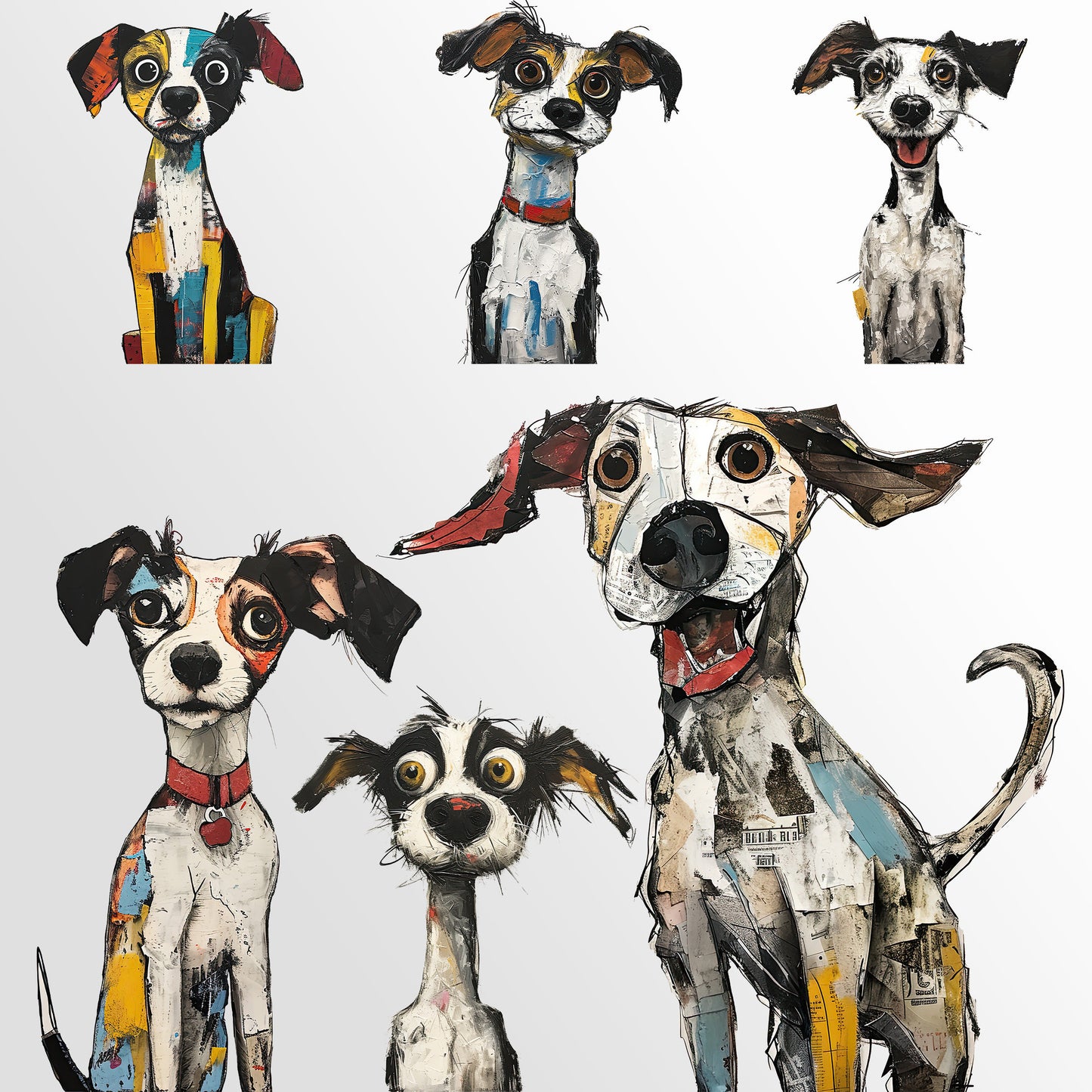 The Muttley Crew 2 Clipart: Quirky Dog Characters | Mixed Media Mutts| Junk Journal Art| PNG Bundle| Sublimation files| Digital Illustration