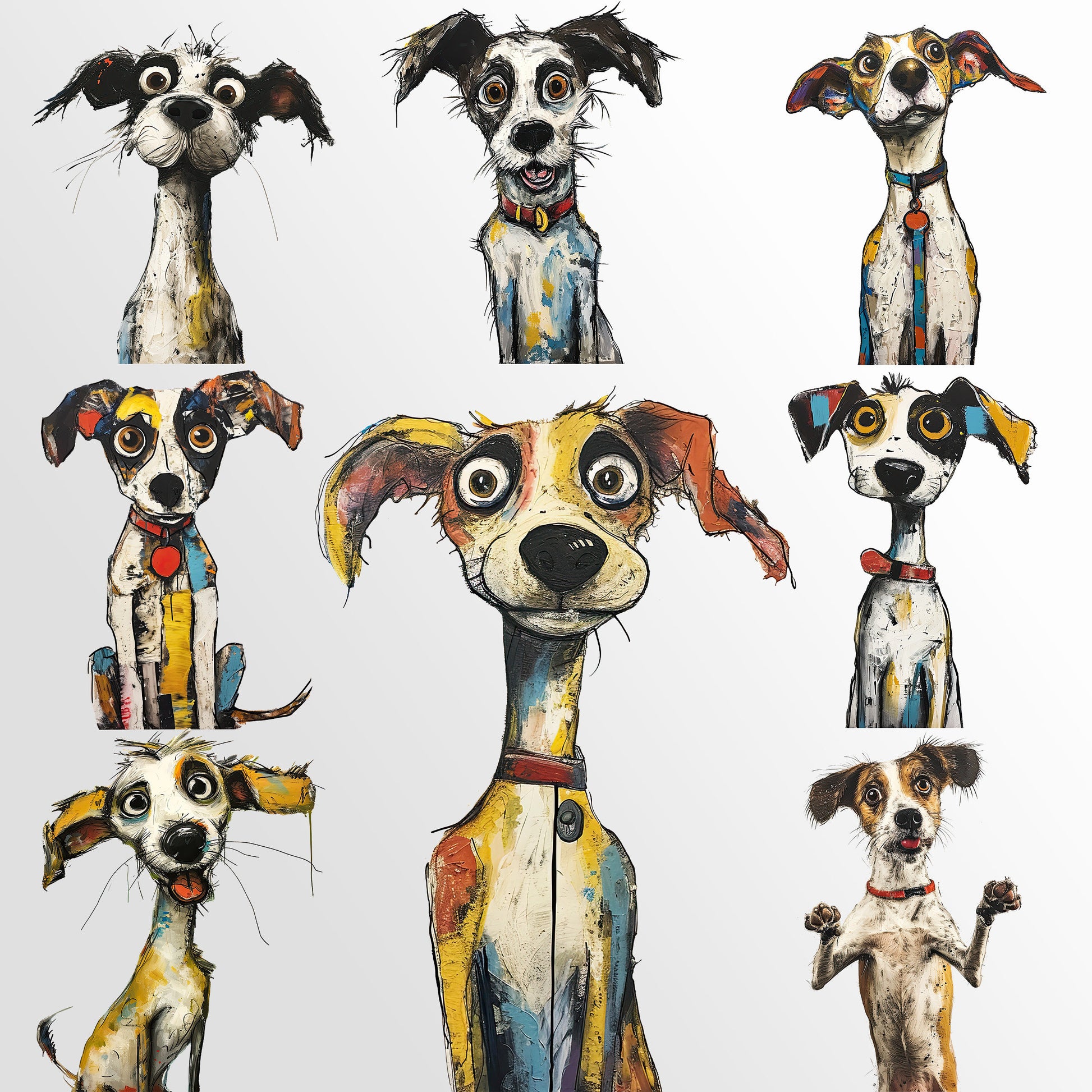 The Muttley Crew 2 Clipart: Quirky Dog Characters | Mixed Media Mutts| Junk Journal Art| PNG Bundle| Sublimation files| Digital Illustration