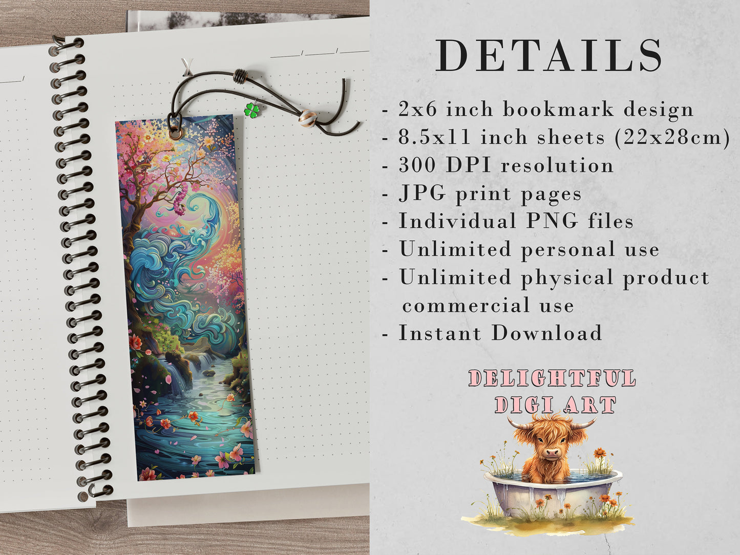 Surreal River Printable Bookmarks| 15 Whimsical Landscape Graphics | JPG Sheets | PNG bookmark sublimation| Cherry Blossom | Girly Gift Idea