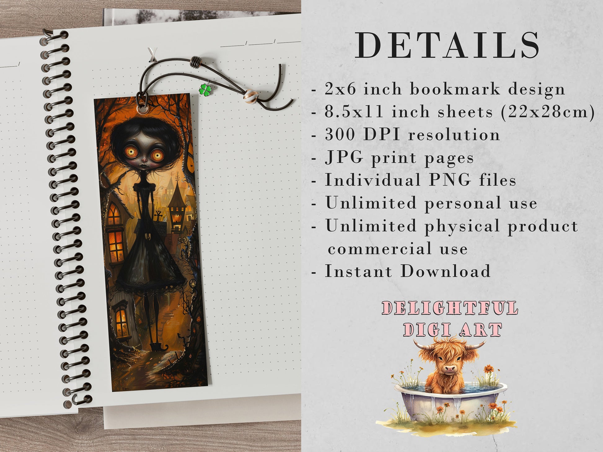 Halloween Girls Printable Bookmarks | Digital Download JPG Bookmark Set| PNG sublimation| Whimsical Spooky bookmark Bundle| Cute Chibi Art