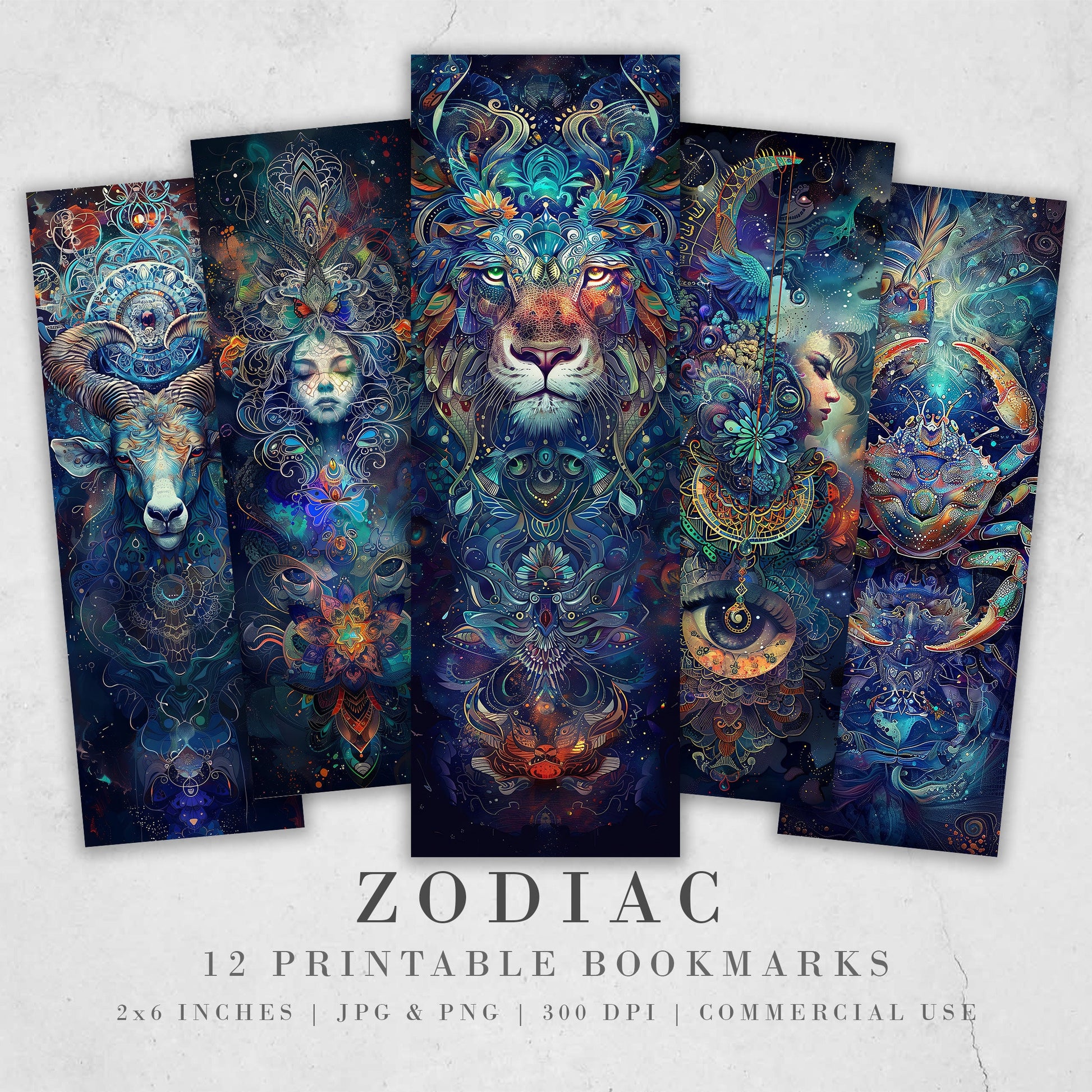 12 Zodiac Printable Bookmarks, Digital Download JPG Bookmark Sheets, Horoscope sublimation, Astrology, Celestial, Star Sign, Bookish Gifts