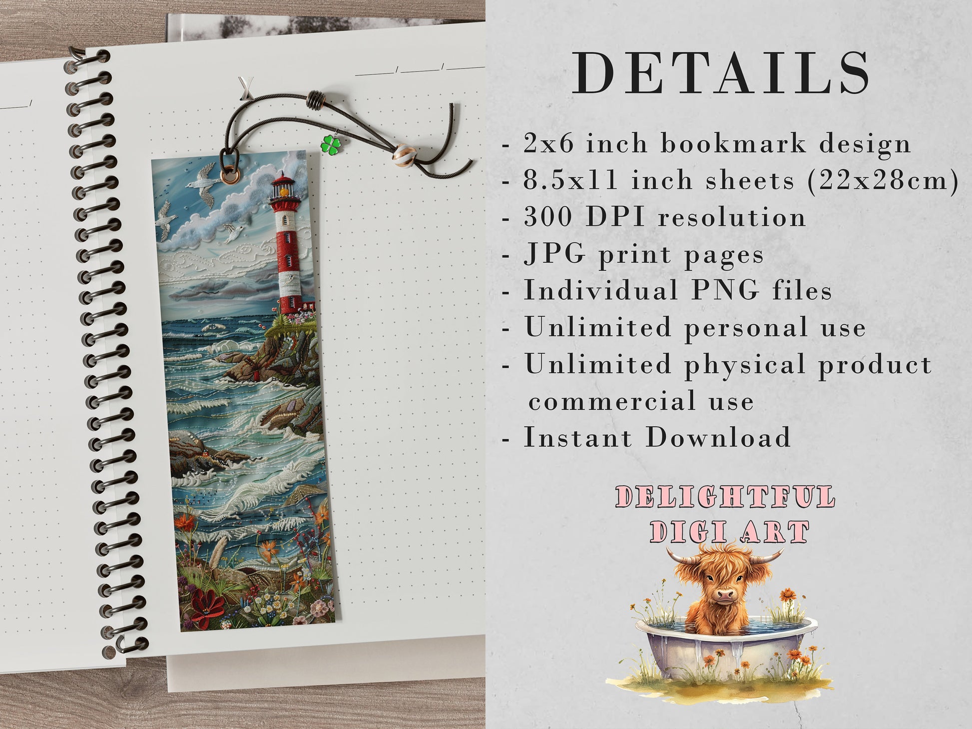 Coastal Embroidery Printable Bookmarks| Lighthouse Themed Bookmarks| 4 JPG Sheets| PNG bookmark sublimation| Scrapbook Fussy Cuts| DIY Gift