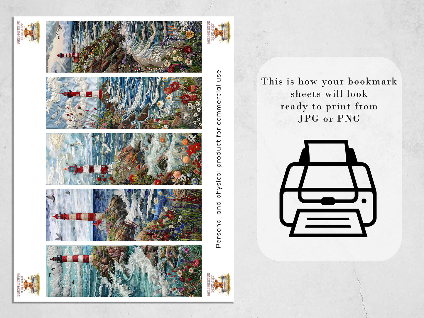 Coastal Embroidery Printable Bookmarks| Lighthouse Themed Bookmarks| 4 JPG Sheets| PNG bookmark sublimation| Scrapbook Fussy Cuts| DIY Gift