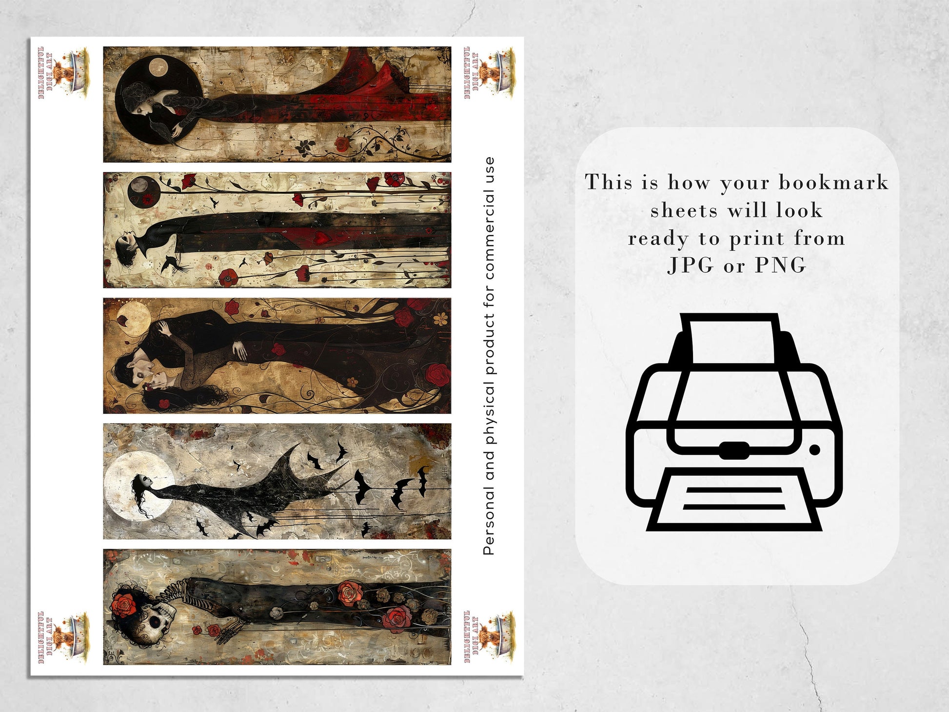 10 Whimsical Halloween Printable Bookmarks | Digital Download JPG Bookmark Set| PNG bookmark sublimation | Quirky bookmark set | Fussy Cuts