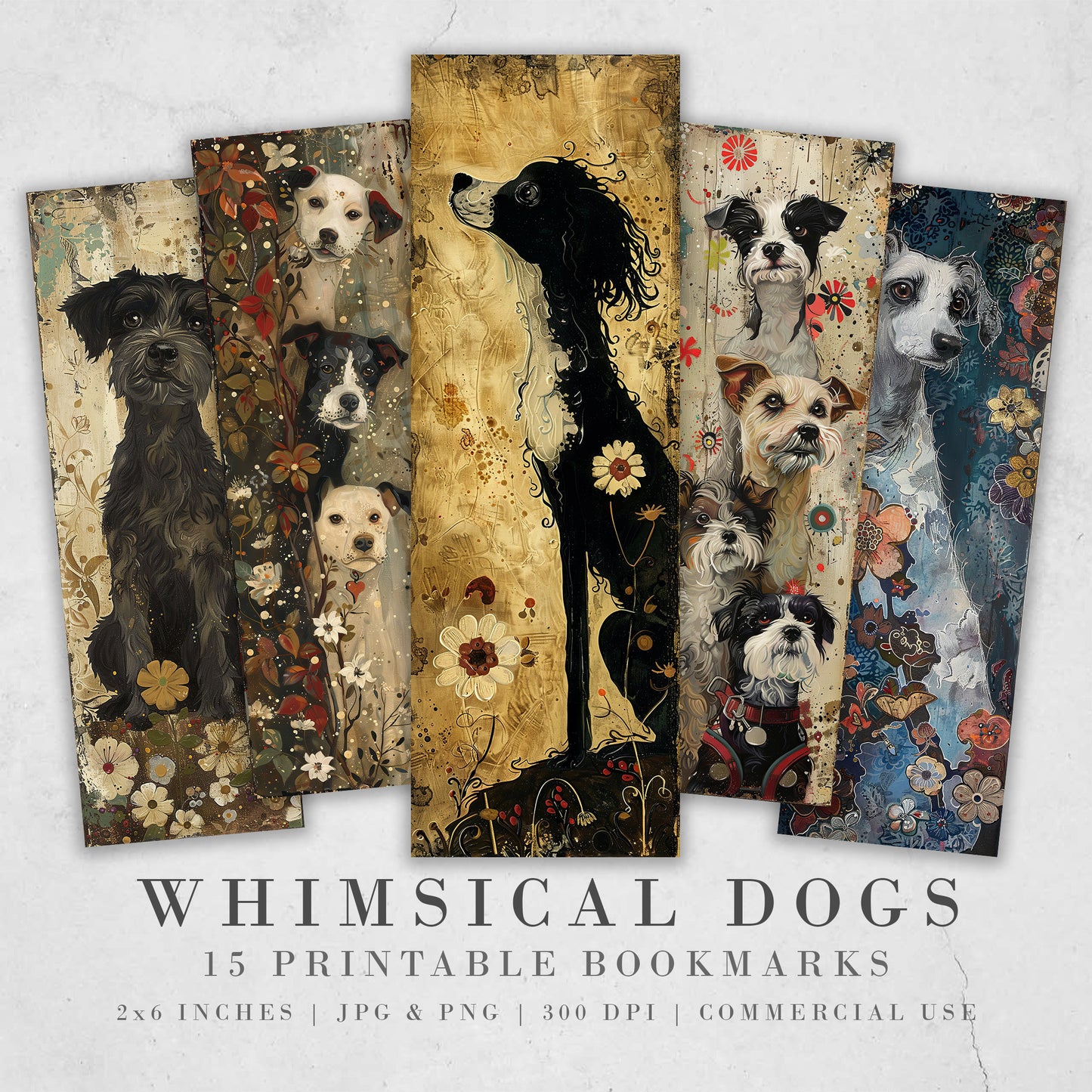 Whimsical Dogs Printable Bookmarks| Quirky Dog Bookmark Sheets| PNG bookmark sublimation| Cute Dogs Digital Bookmarks| Craft Gift for Women