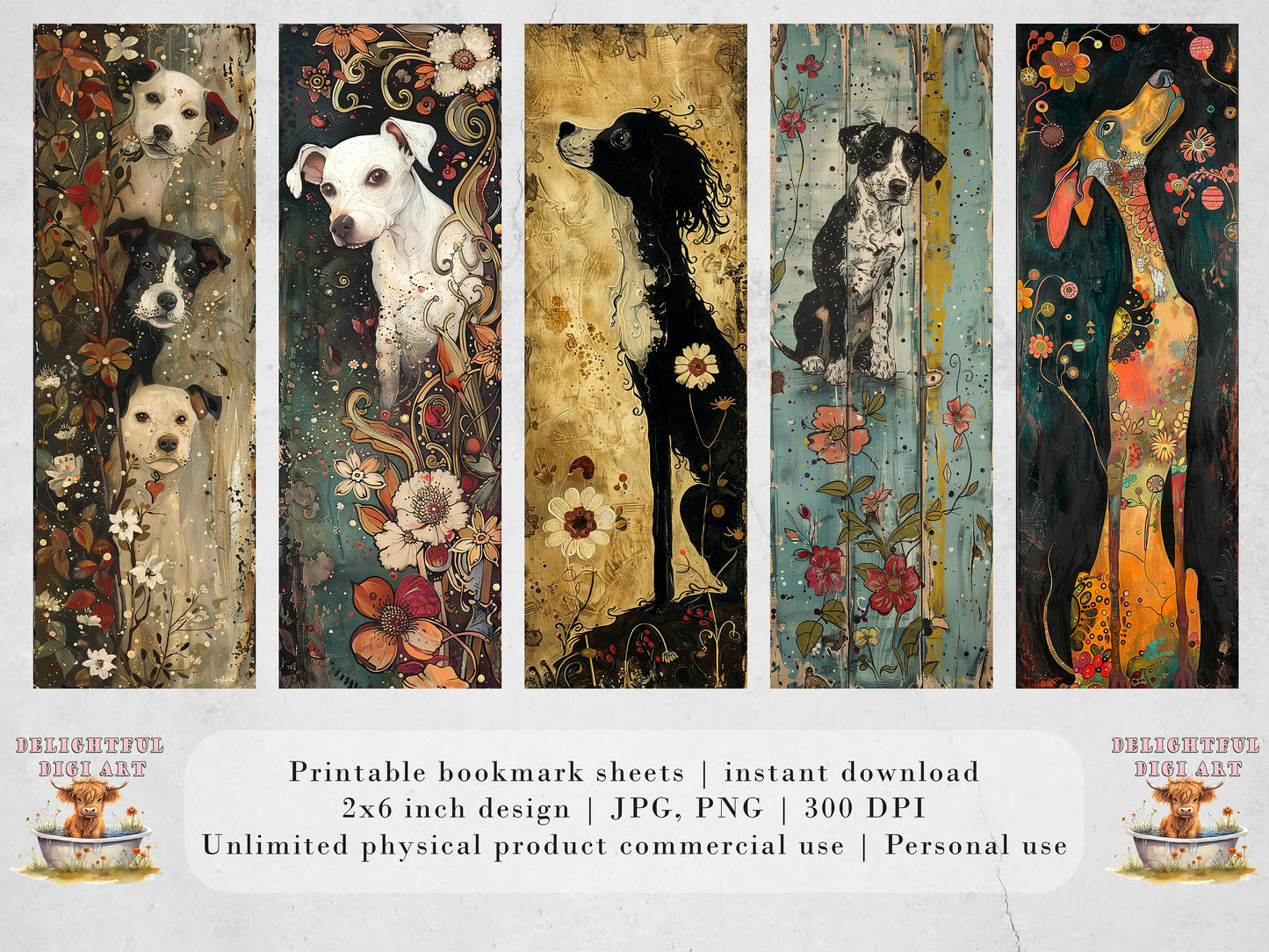 Whimsical Dogs Printable Bookmarks| Quirky Dog Bookmark Sheets| PNG bookmark sublimation| Cute Dogs Digital Bookmarks| Craft Gift for Women