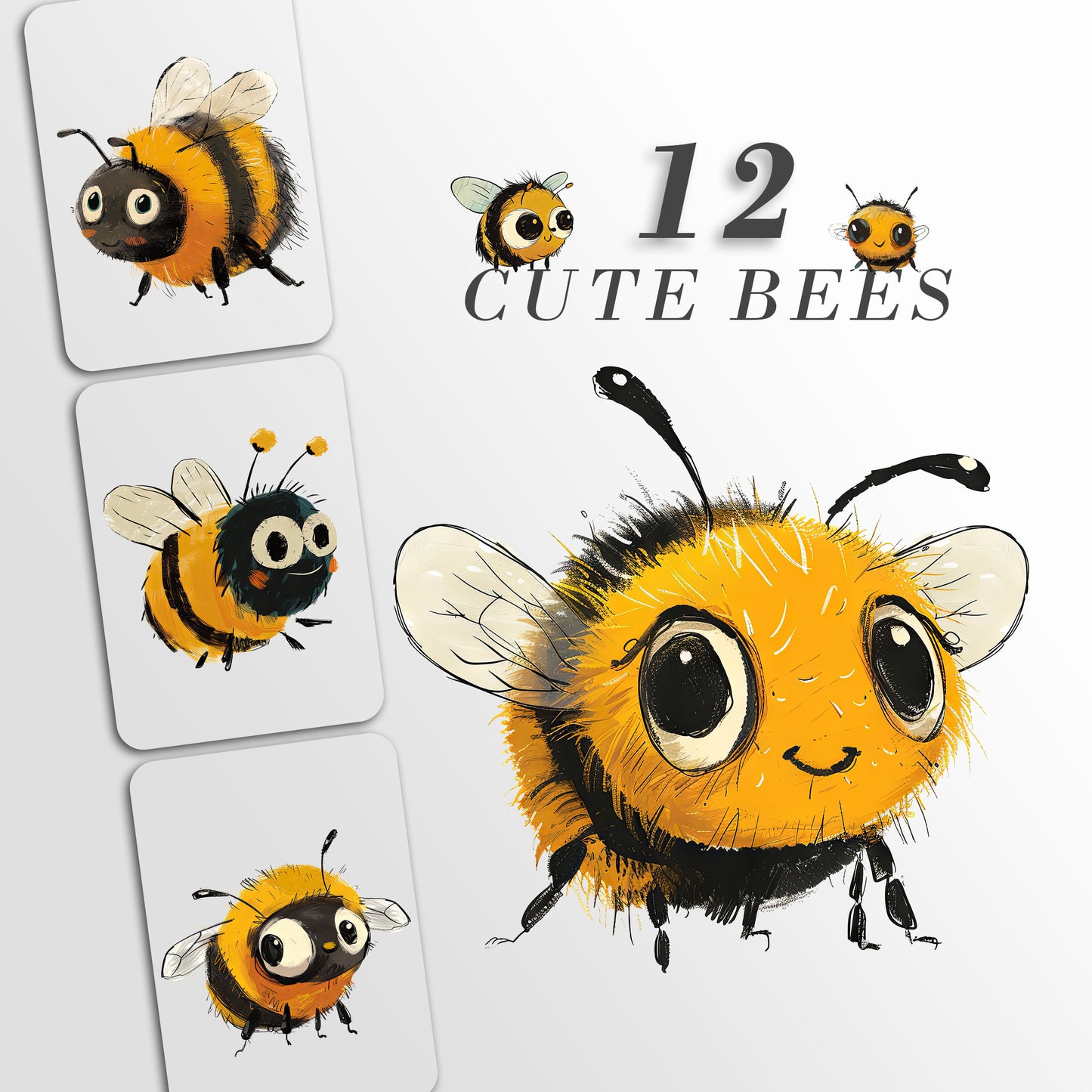 Cute Bee Clip Art, Smiling PNG Bundle, Honey Bee Art, Busy Bees SVG, Commercial Use, Adorable, Spring, Digital Download, Kawaii, Fun Art