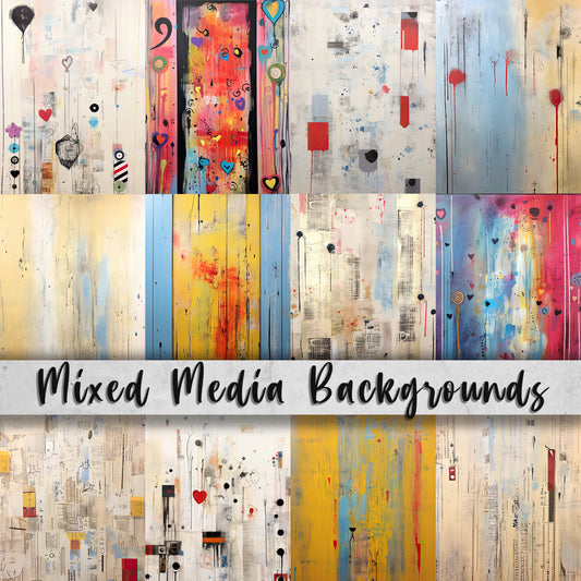 Mixed Media Backgrounds, Digital Download Paper Set, Whimsical Digital Art, Quirky, Junk Journal, Scrapbook, JPG, 5x7, DIY Card Making Pack