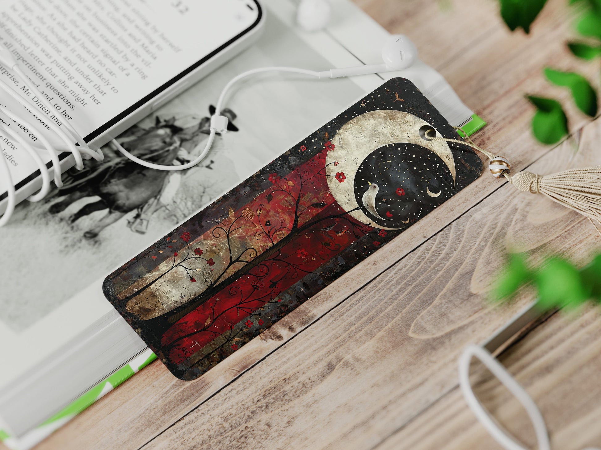 Whimsical Moon Printable Bookmarks: Quirky Bookmark Sheets, PNG Celestial sublimation, Red and Black, Trendy Art, Night time, Fantasy, Dream