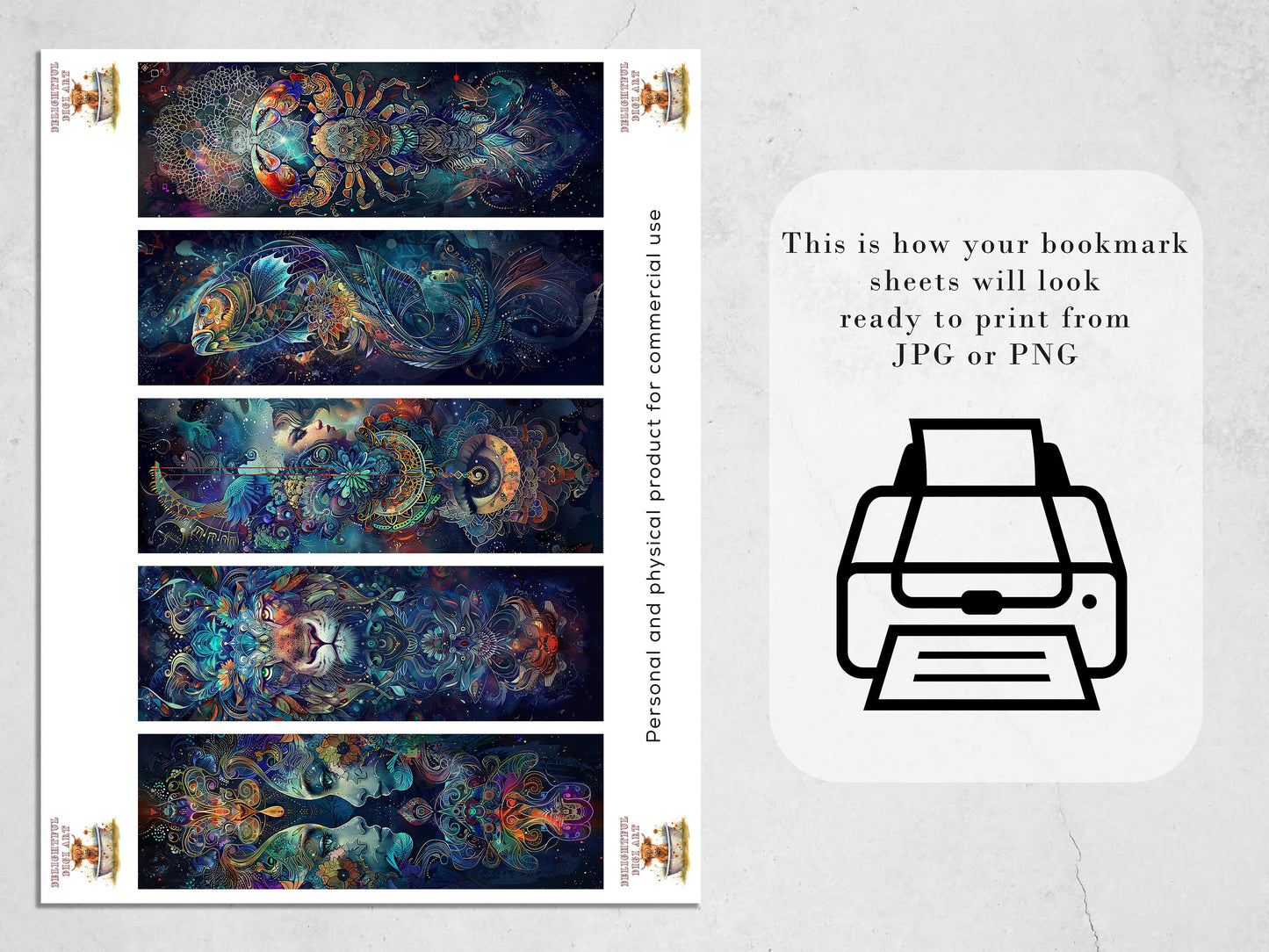 12 Zodiac Printable Bookmarks, Digital Download JPG Bookmark Sheets, Horoscope sublimation, Astrology, Celestial, Star Sign, Bookish Gifts