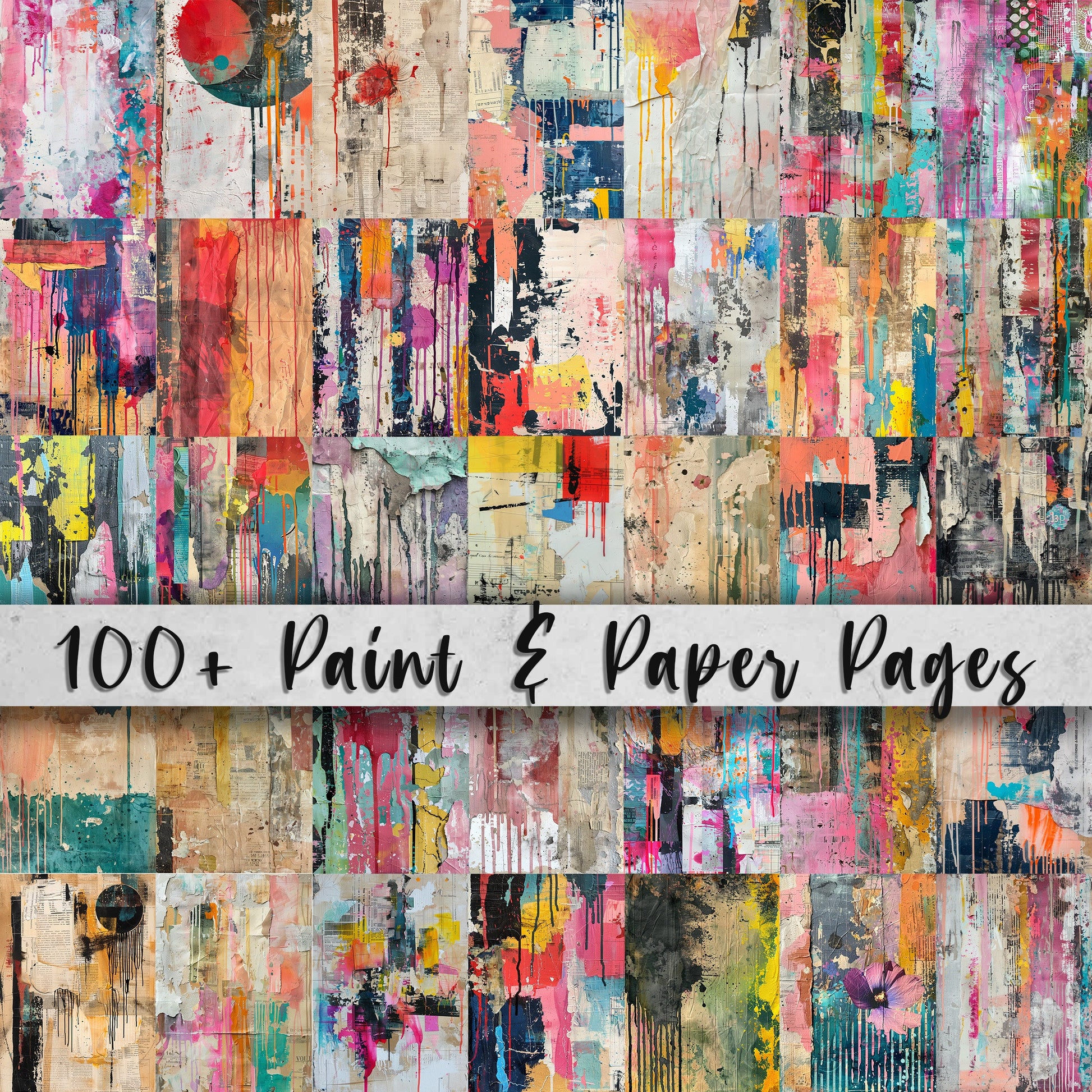 100+ Paint & Paper Backgrounds, Digital Download Paper Set, Whimsical, Quirky, Fun, Junk Journal, Scrapbook, JPG, 5x7, DIY Card Making Pack