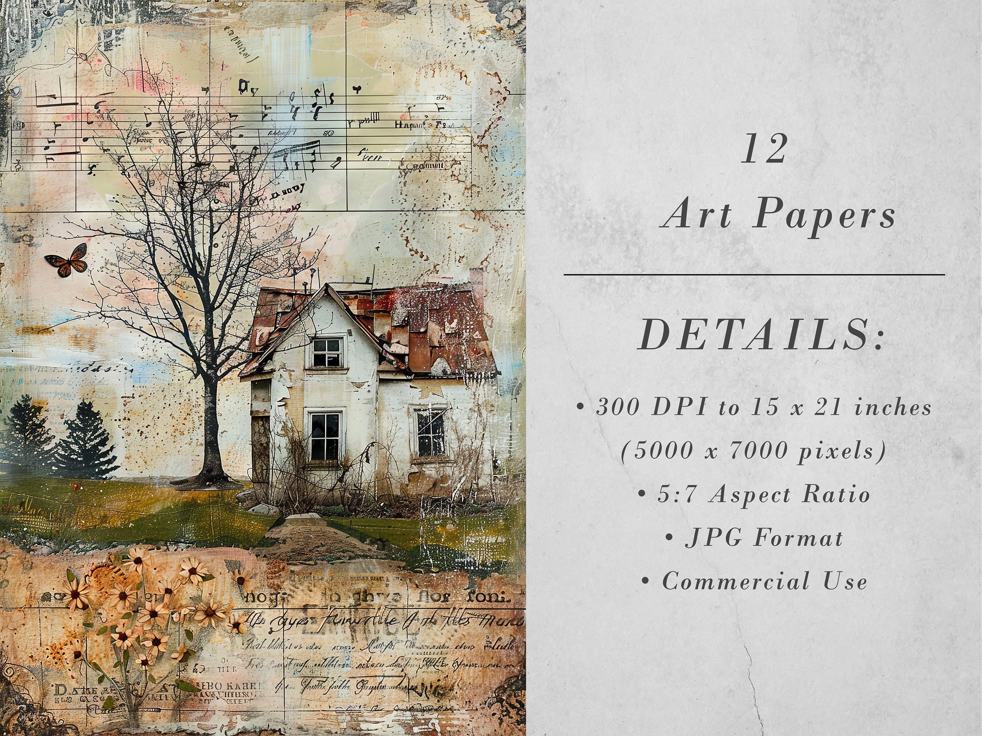 Whimsical Farm Houses Printable Art Pages| Digital Download Paper Set| Quirky Digital Paper Mixed Media Houses| Junk Journal Art Card Making