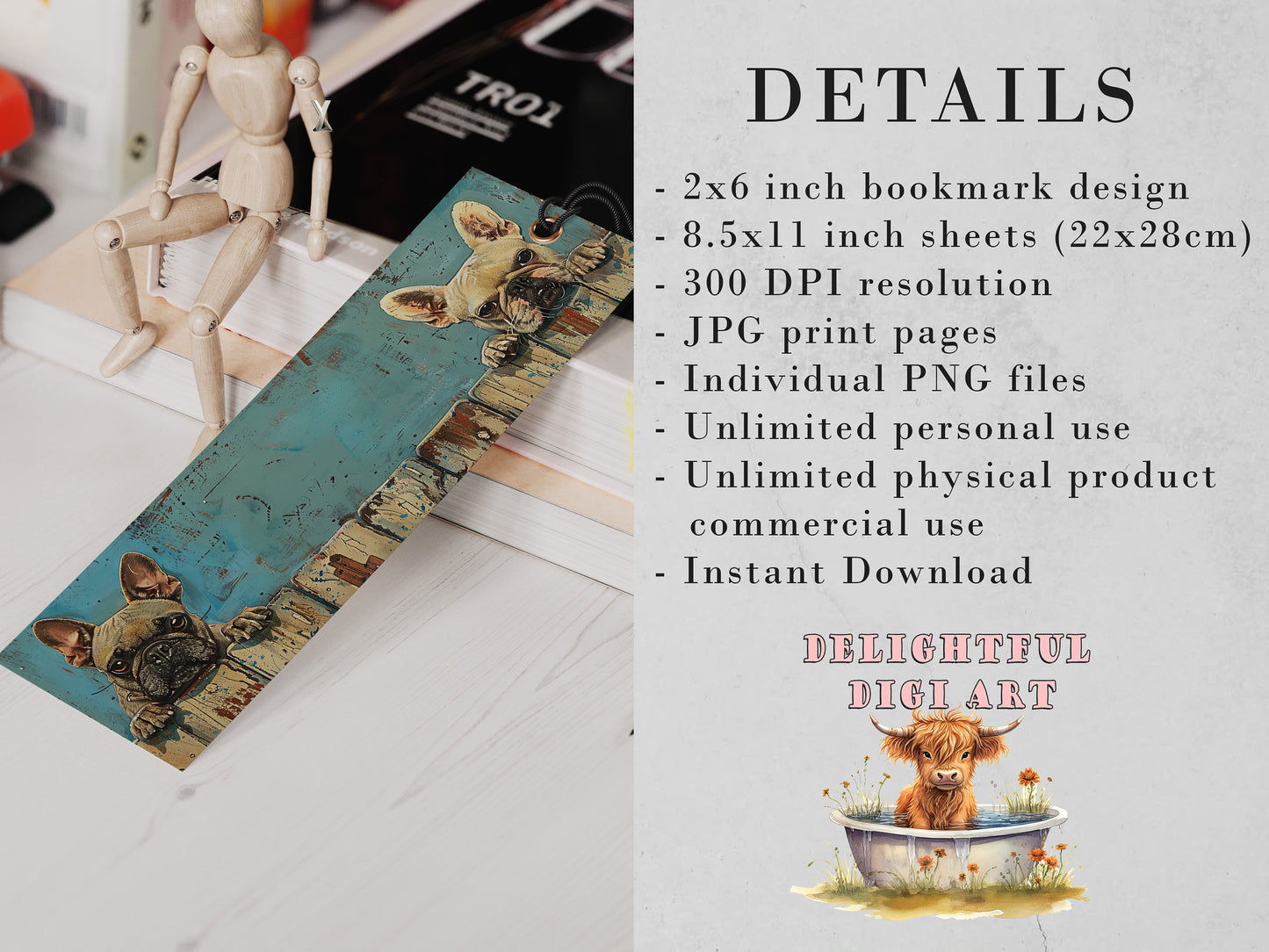 Dogs on a Fence Printable Bookmarks, Digital Download JPG Bookmark Sheets, PNG sublimation, Mixed Media Dog Lover Crafter Gift for women