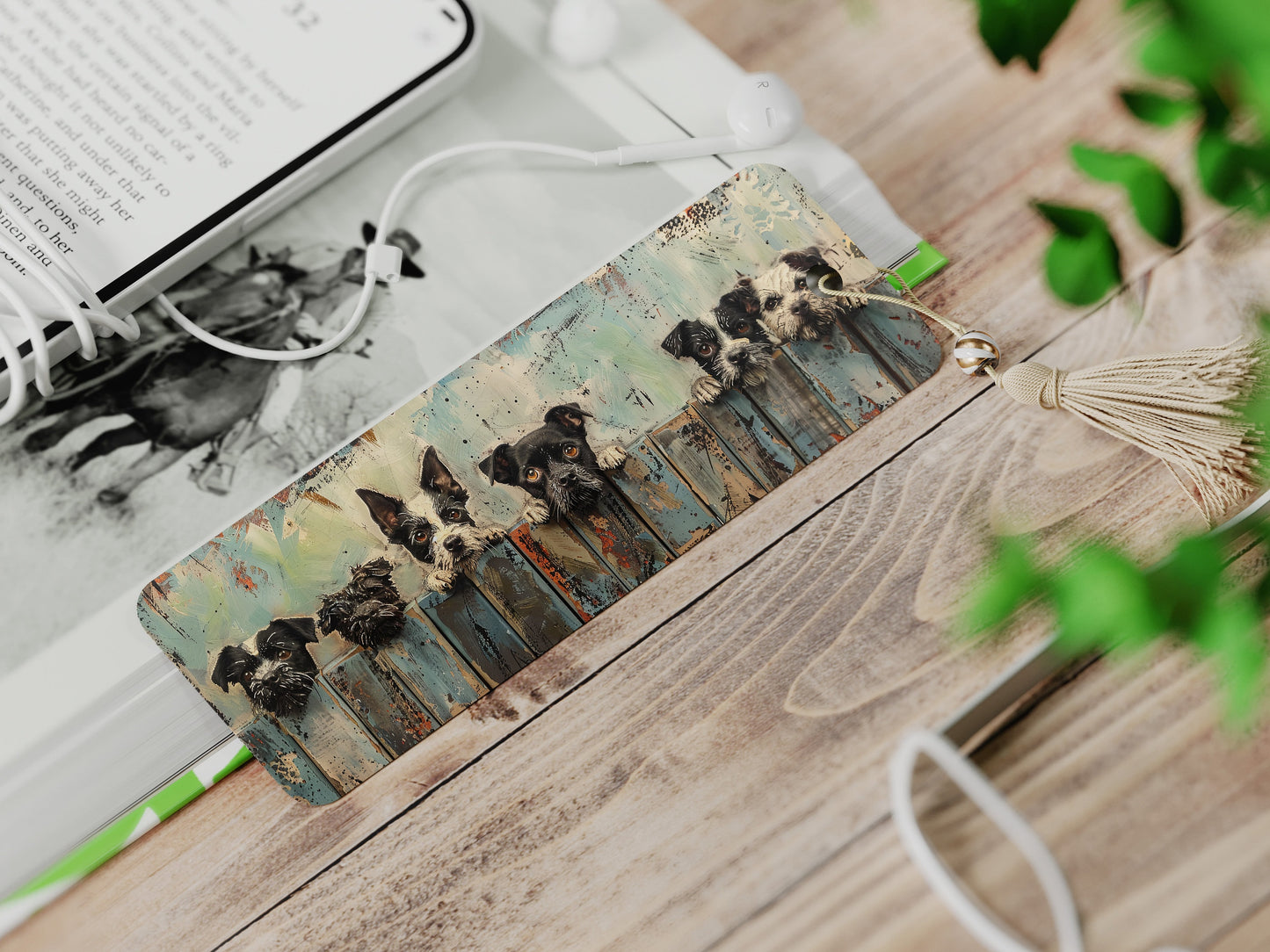 Dogs on a Fence Printable Bookmarks, Digital Download JPG Bookmark Sheets, PNG sublimation, Mixed Media Dog Lover Crafter Gift for women