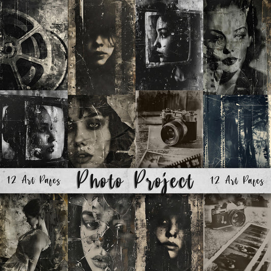 Photo Project Printable Art Pages, Digital Download Paper Set, Vintage Tattered Images, Junk Journal, Scrapbook Art Card Making, Paper Craft